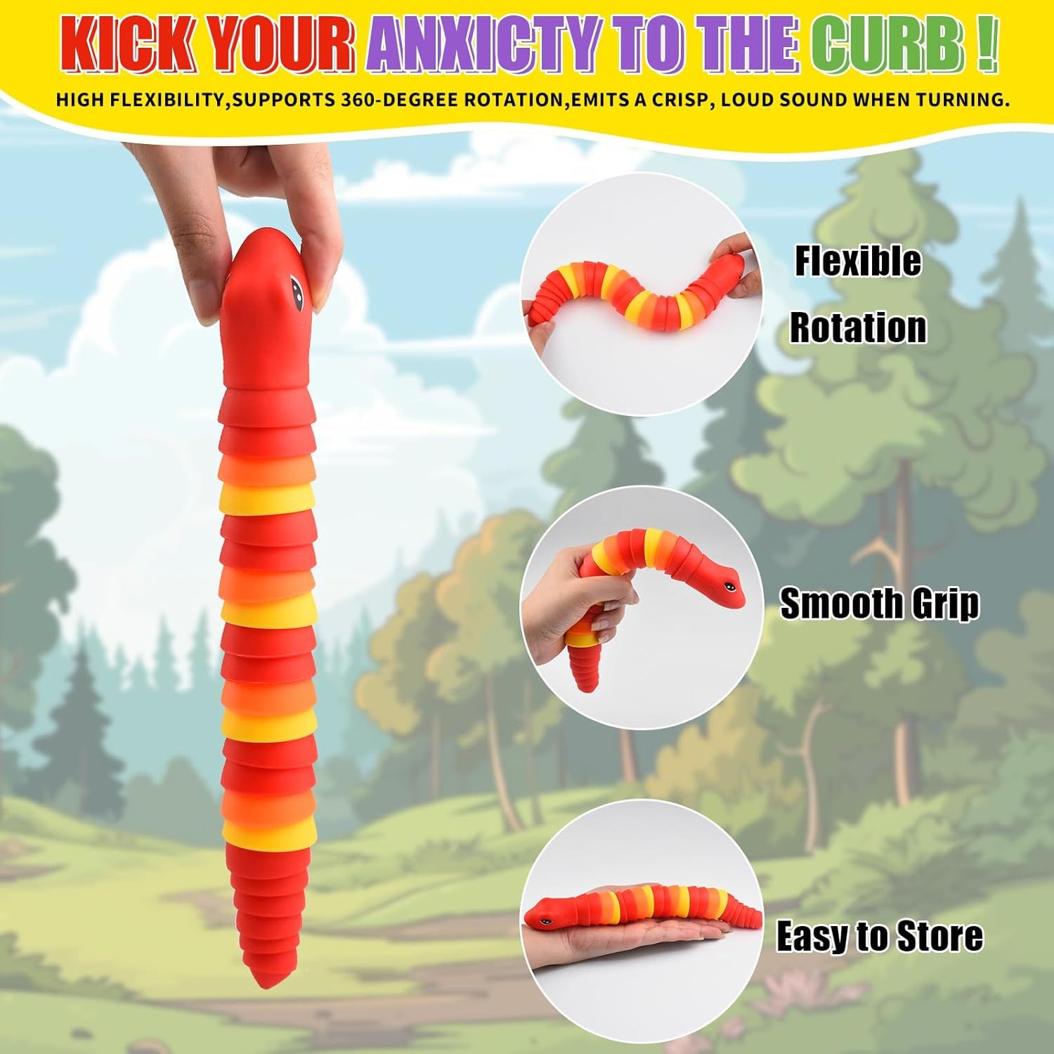 2 PCS Fidget Snakes Toys for Adults,3D Articulated Caterpillar Sensory Stress Relief Flexible Hand Toy, Ideal Party Favor Colorful Office Desk Toys Blue+Red