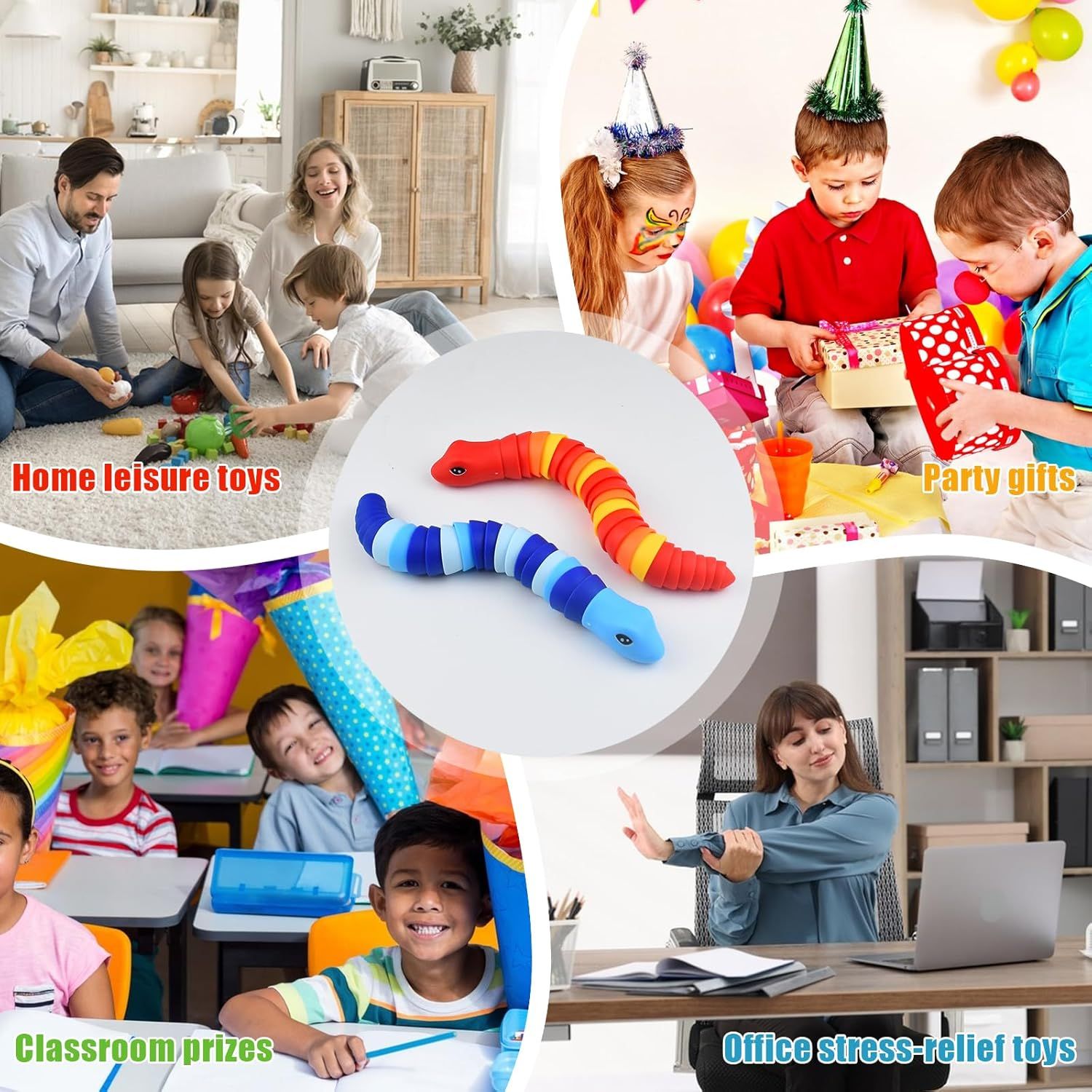 2 PCS Fidget Snakes Toys for Adults,3D Articulated Caterpillar Sensory Stress Relief Flexible Hand Toy, Ideal Party Favor Colorful Office Desk Toys Blue+Red
