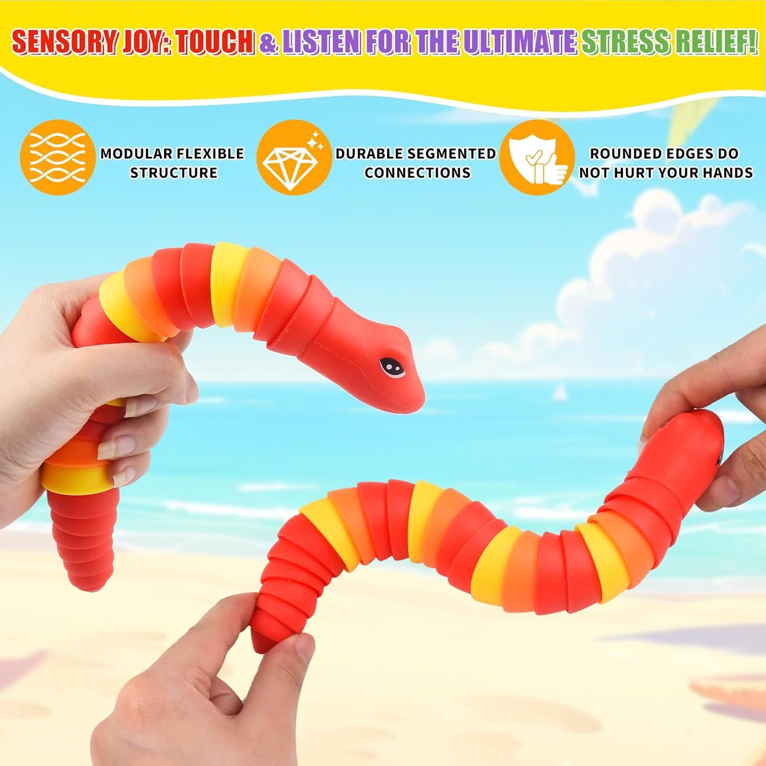 2 PCS Fidget Snakes Toys for Adults,3D Articulated Caterpillar Sensory Stress Relief Flexible Hand Toy, Ideal Party Favor Colorful Office Desk Toys Blue+Red