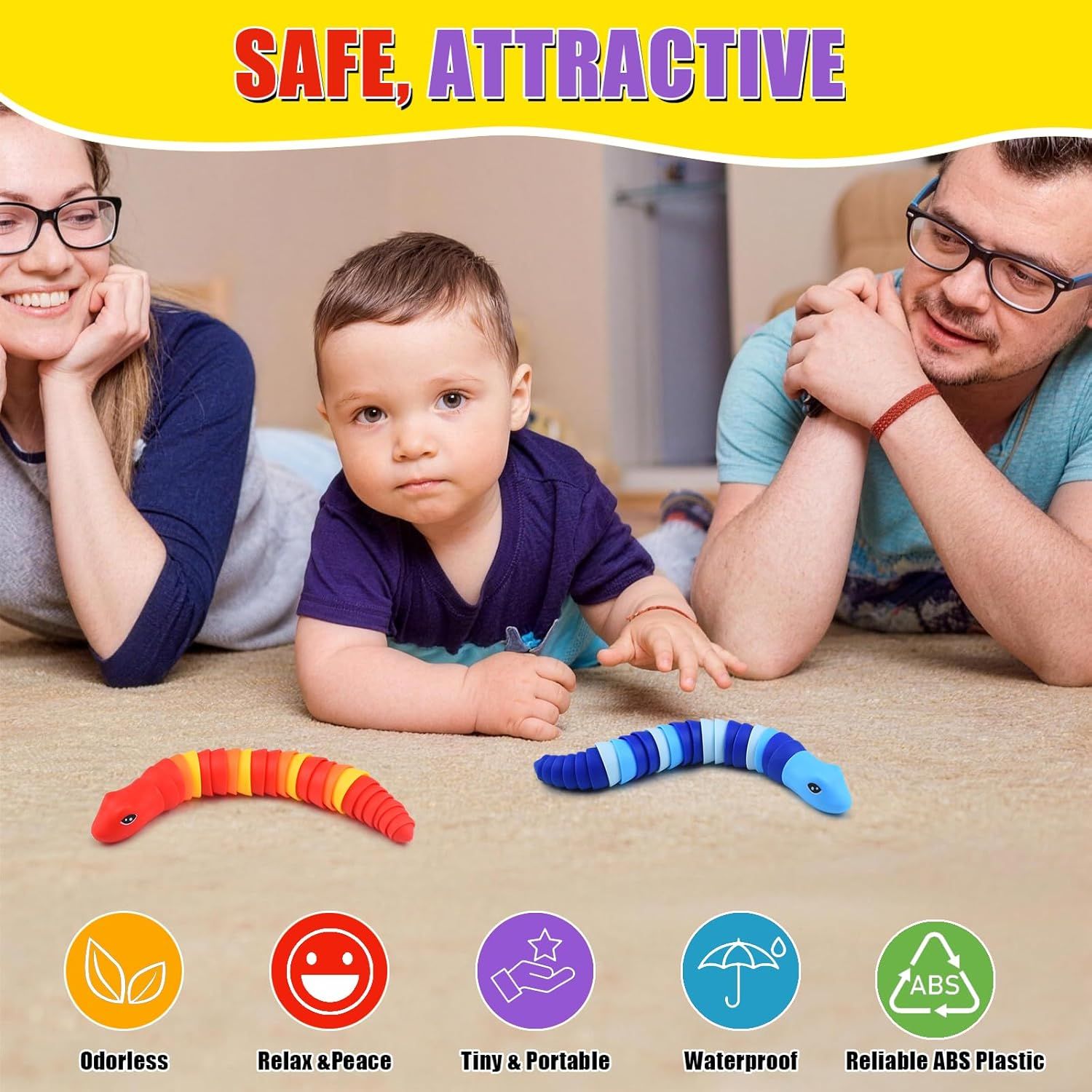 2 PCS Fidget Snakes Toys for Adults,3D Articulated Caterpillar Sensory Stress Relief Flexible Hand Toy, Ideal Party Favor Colorful Office Desk Toys Blue+Red