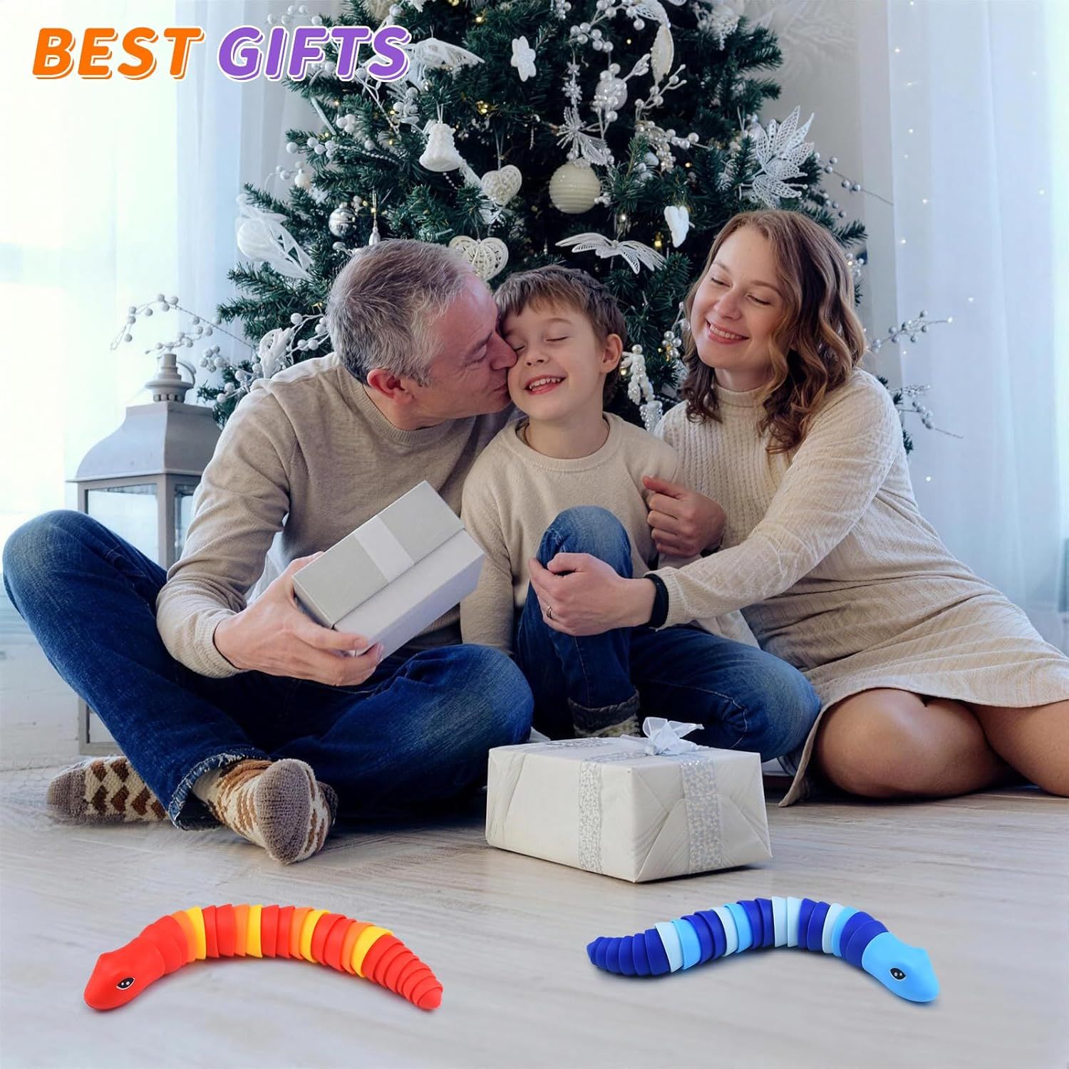 2 PCS Fidget Snakes Toys for Adults,3D Articulated Caterpillar Sensory Stress Relief Flexible Hand Toy, Ideal Party Favor Colorful Office Desk Toys Blue+Red
