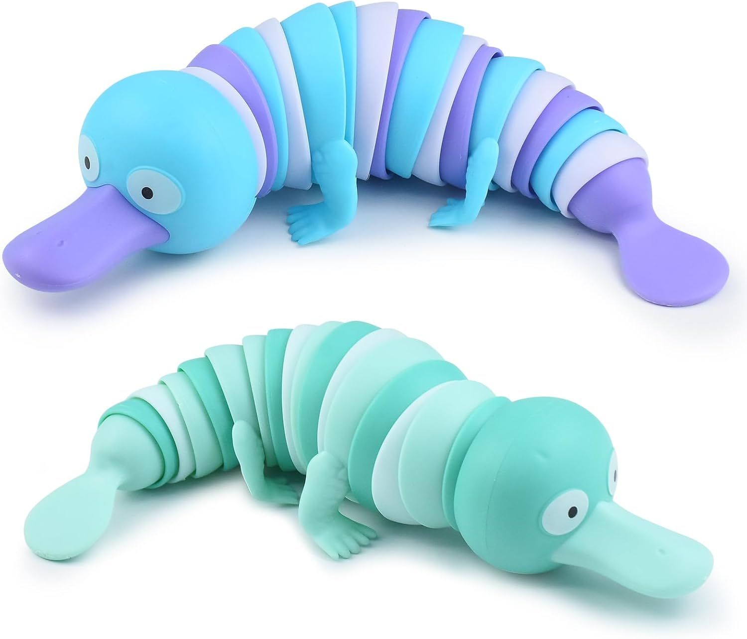 2 PCS Fidget Platypus Toys for Adults,3D Articulated Caterpillar Sensory Stress Relief Flexible Hand Toy, Ideal Party Favor Colorful Office Desk Toys