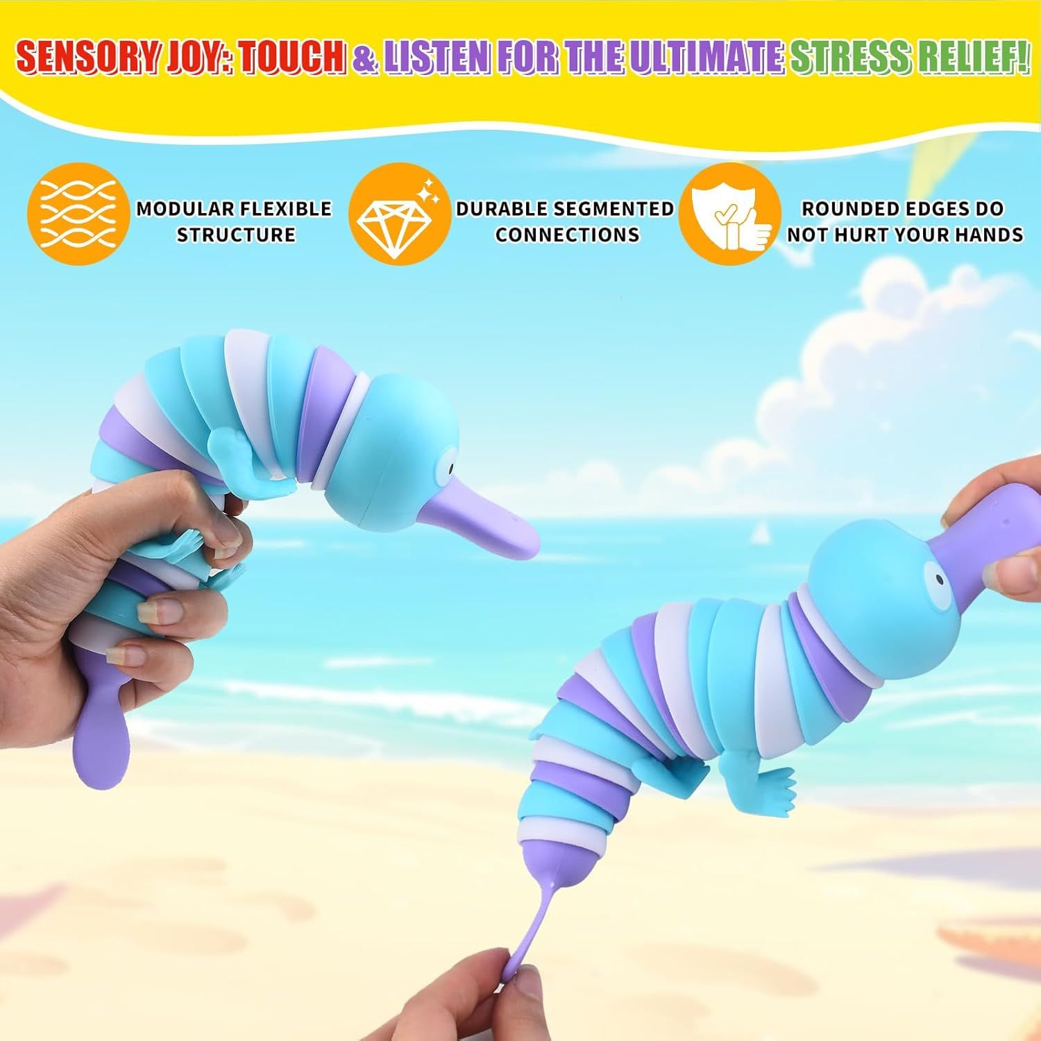 2 PCS Fidget Platypus Toys for Adults,3D Articulated Caterpillar Sensory Stress Relief Flexible Hand Toy, Ideal Party Favor Colorful Office Desk Toys