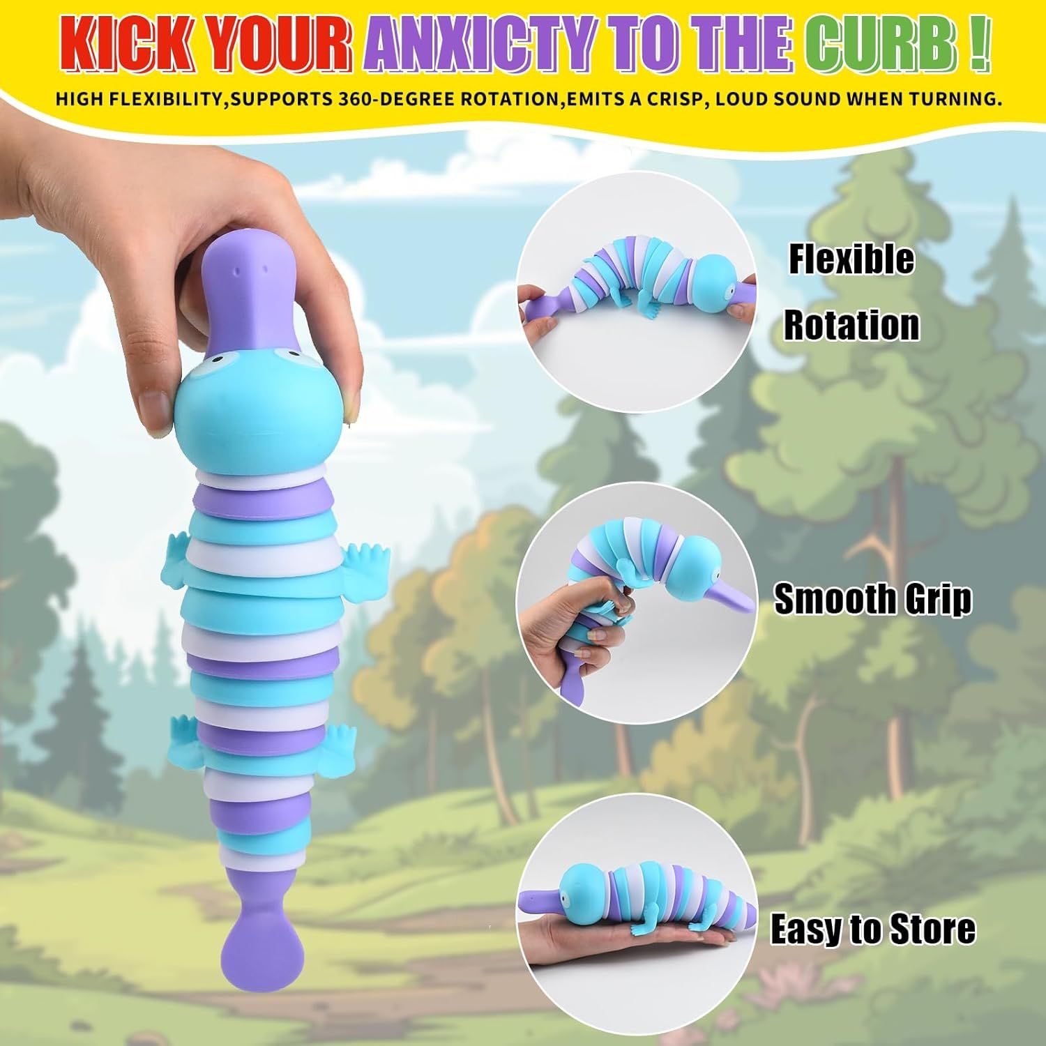 2 PCS Fidget Platypus Toys for Adults,3D Articulated Caterpillar Sensory Stress Relief Flexible Hand Toy, Ideal Party Favor Colorful Office Desk Toys