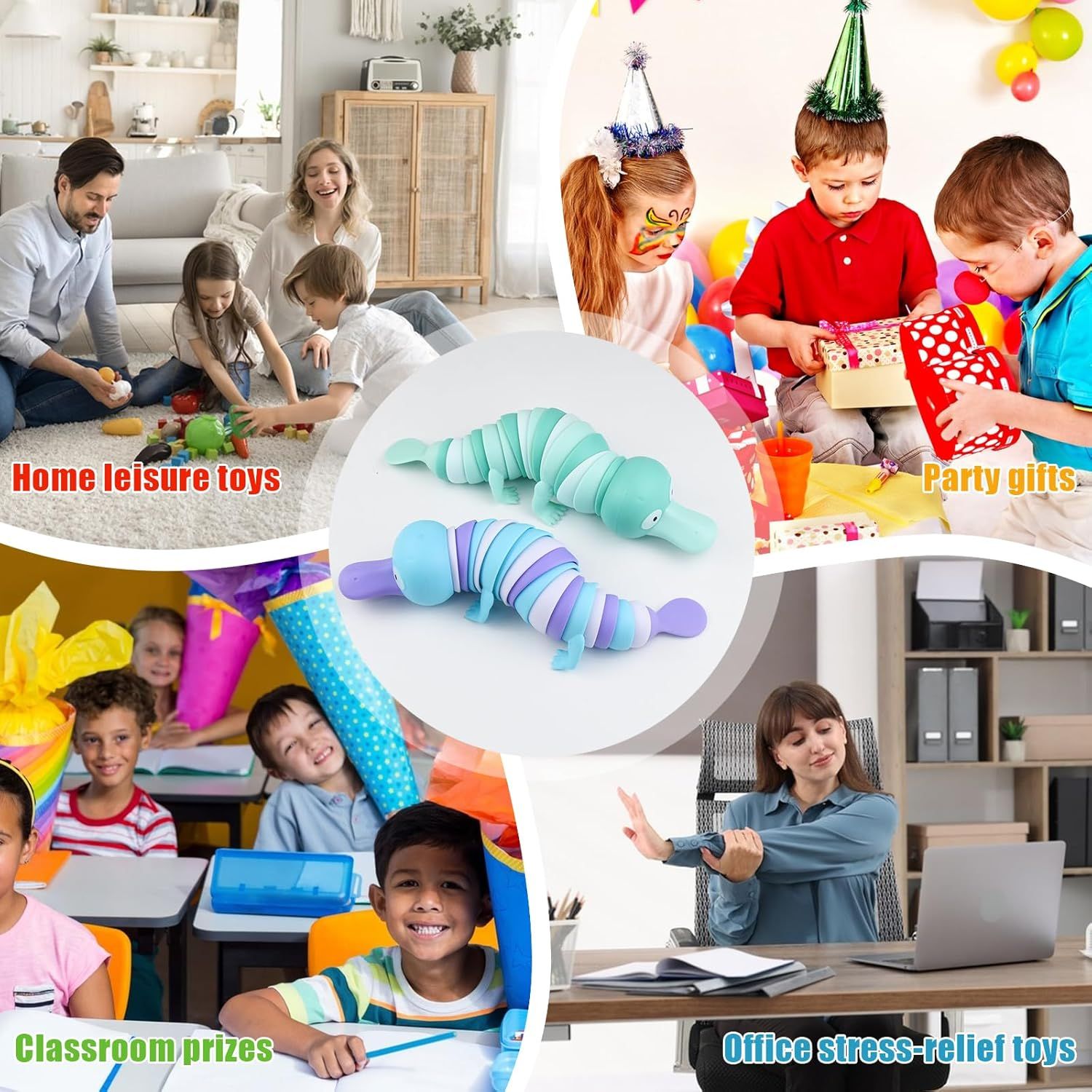 2 PCS Fidget Platypus Toys for Adults,3D Articulated Caterpillar Sensory Stress Relief Flexible Hand Toy, Ideal Party Favor Colorful Office Desk Toys