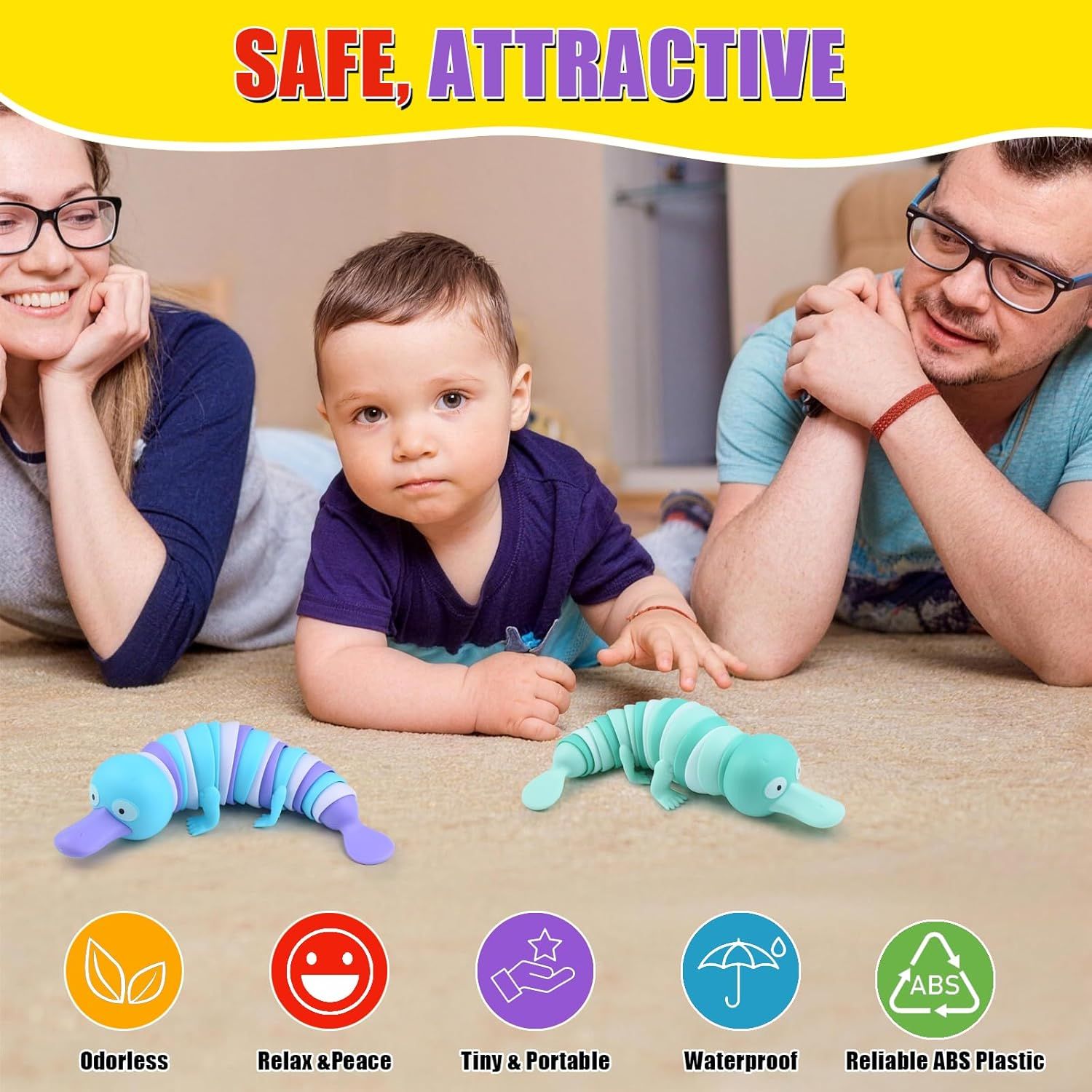 2 PCS Fidget Platypus Toys for Adults,3D Articulated Caterpillar Sensory Stress Relief Flexible Hand Toy, Ideal Party Favor Colorful Office Desk Toys