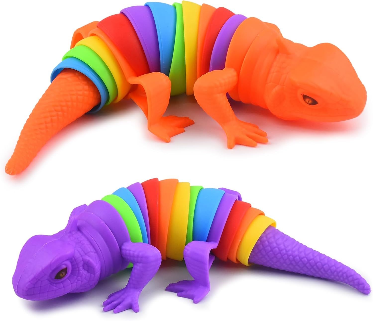 2 PCS Fidget Lizards Toys for Adults,3D Articulated Caterpillar Sensory Stress Relief Flexible Hand Toy, Ideal Party Favor Colorful Office Desk Toys Purple+Orange