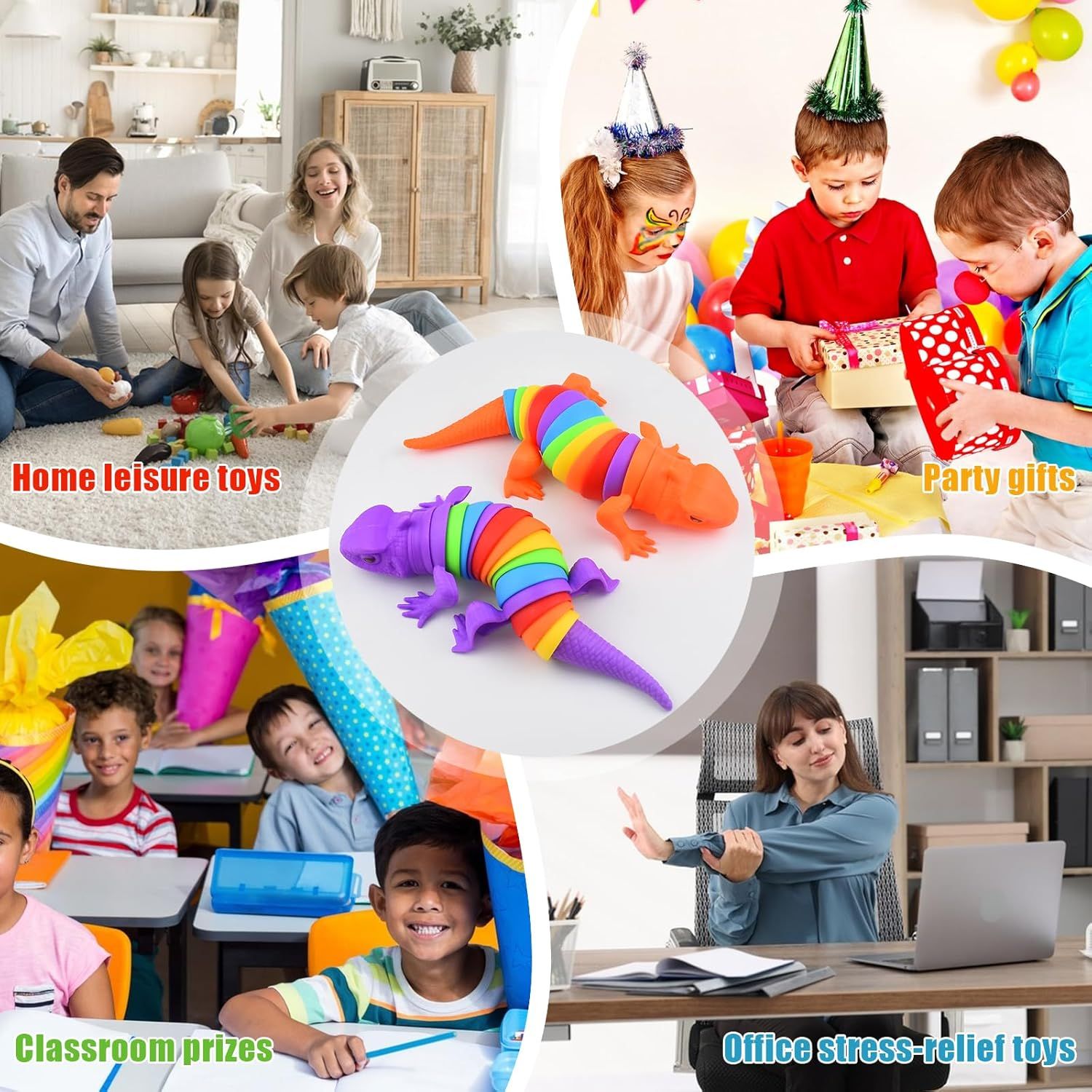 2 PCS Fidget Lizards Toys for Adults,3D Articulated Caterpillar Sensory Stress Relief Flexible Hand Toy, Ideal Party Favor Colorful Office Desk Toys Purple+Orange