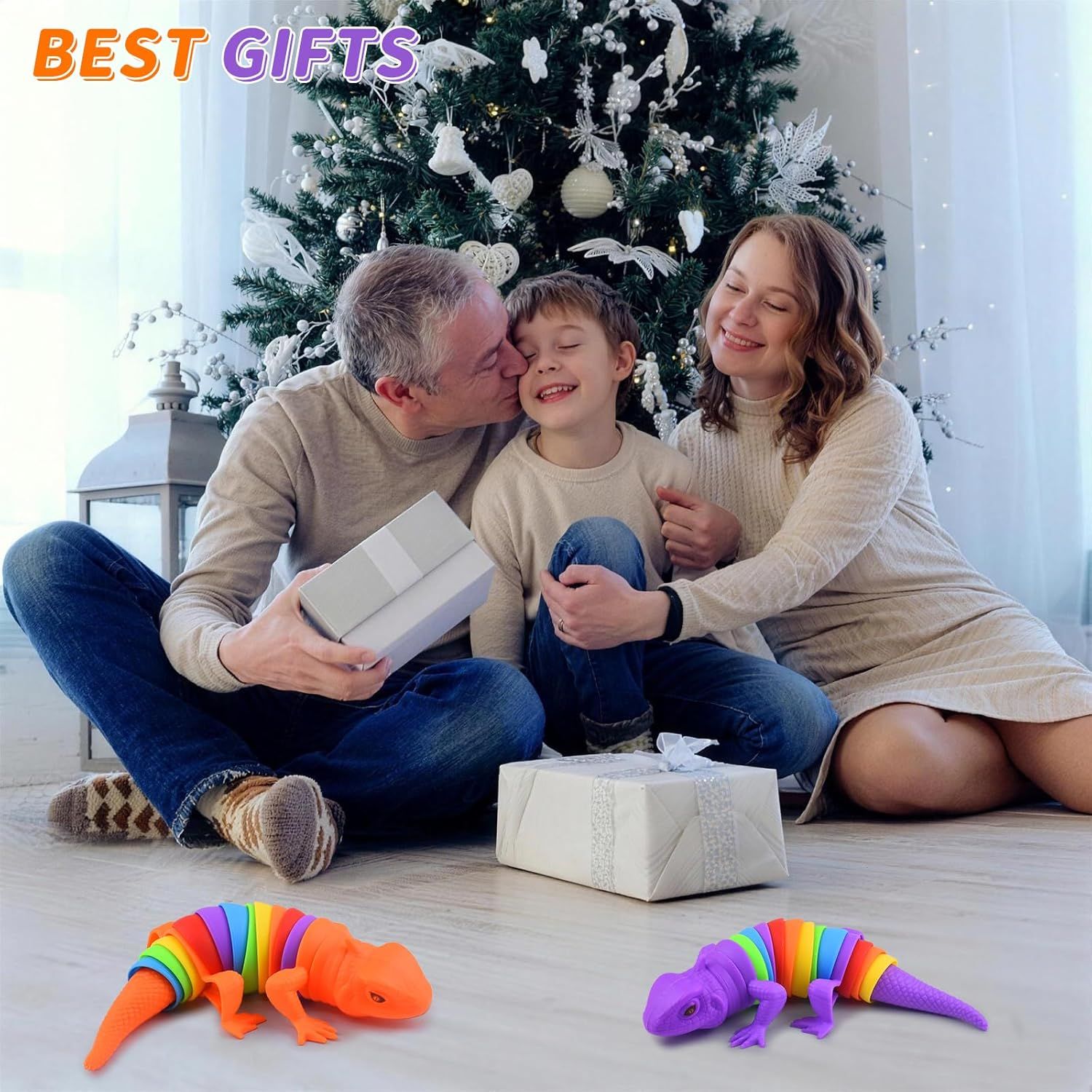 2 PCS Fidget Lizards Toys for Adults,3D Articulated Caterpillar Sensory Stress Relief Flexible Hand Toy, Ideal Party Favor Colorful Office Desk Toys Purple+Orange