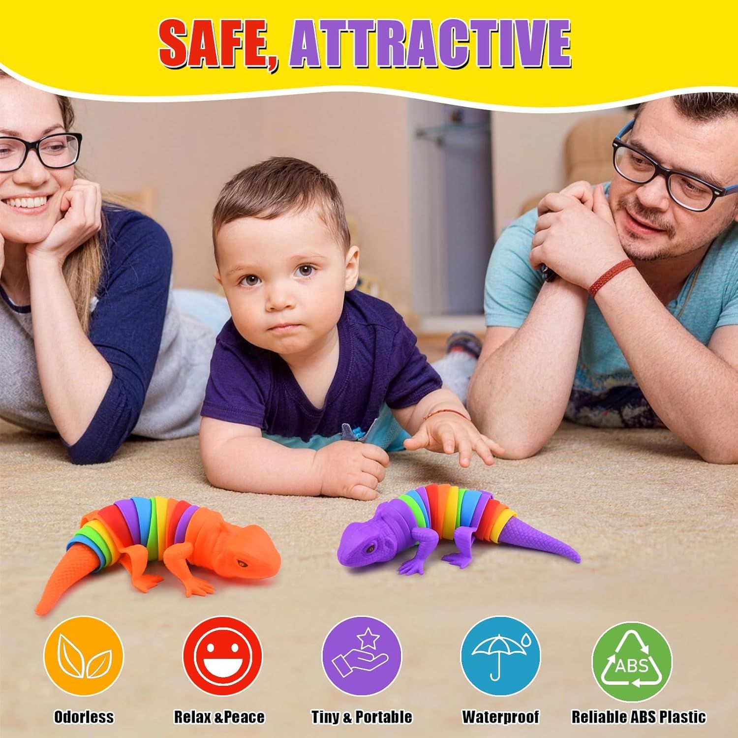 2 PCS Fidget Lizards Toys for Adults,3D Articulated Caterpillar Sensory Stress Relief Flexible Hand Toy, Ideal Party Favor Colorful Office Desk Toys Purple+Orange