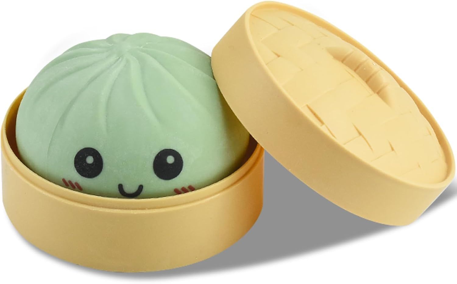 Giant Glitter Smiling face Colorful Dumpling Stress Balls Fidget Sensory Toy,Squeeze Dough Ball Stress Relief Hand Toy,Bun with Food Steamer Stretchy Desk Toys Green