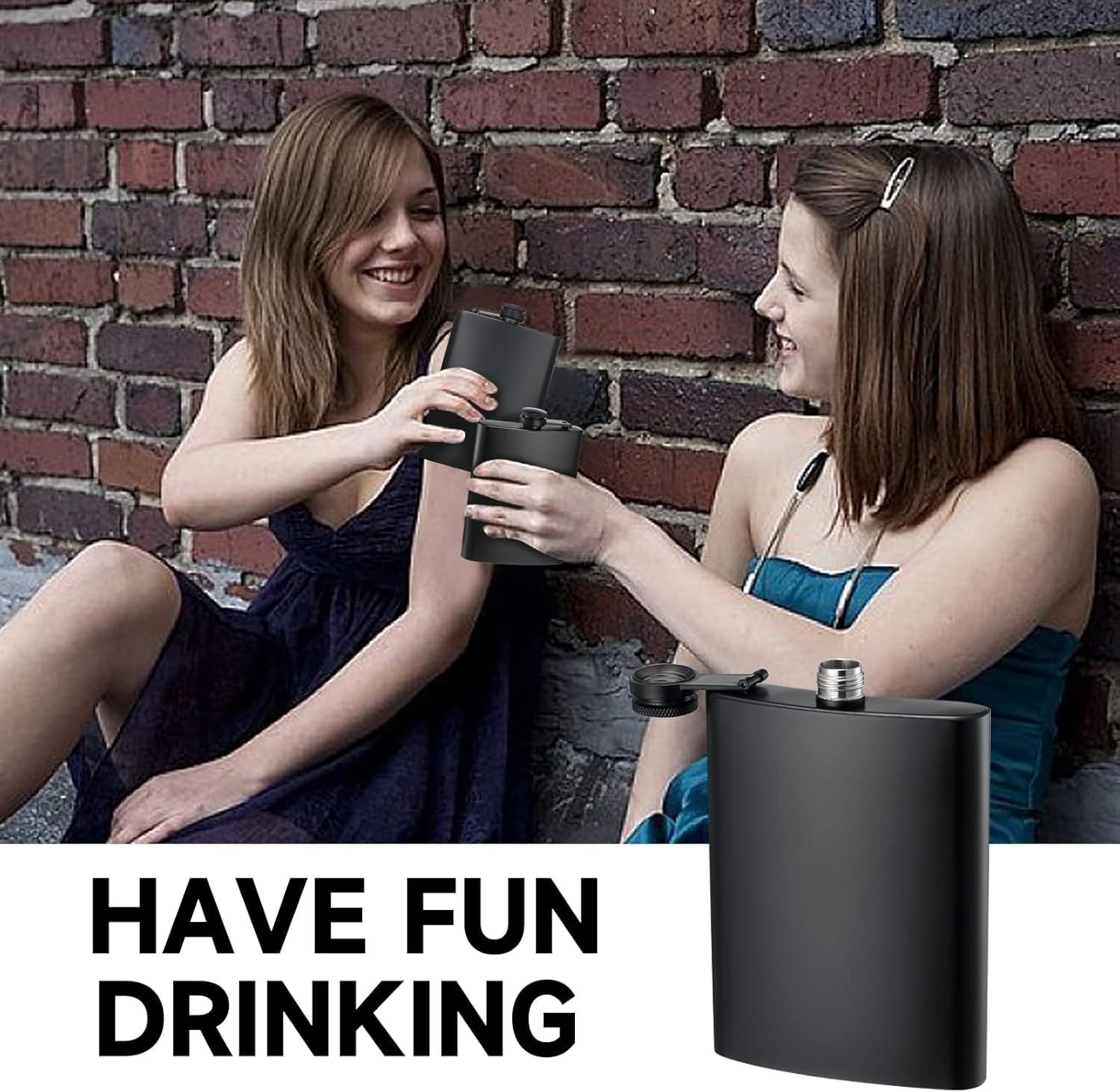 2 Pack Hip Flasks for Liquor, 8 Oz & 12 Oz Stainless Steel Leakproof Thin Flasks with Funnel for Men & Women Matte Black