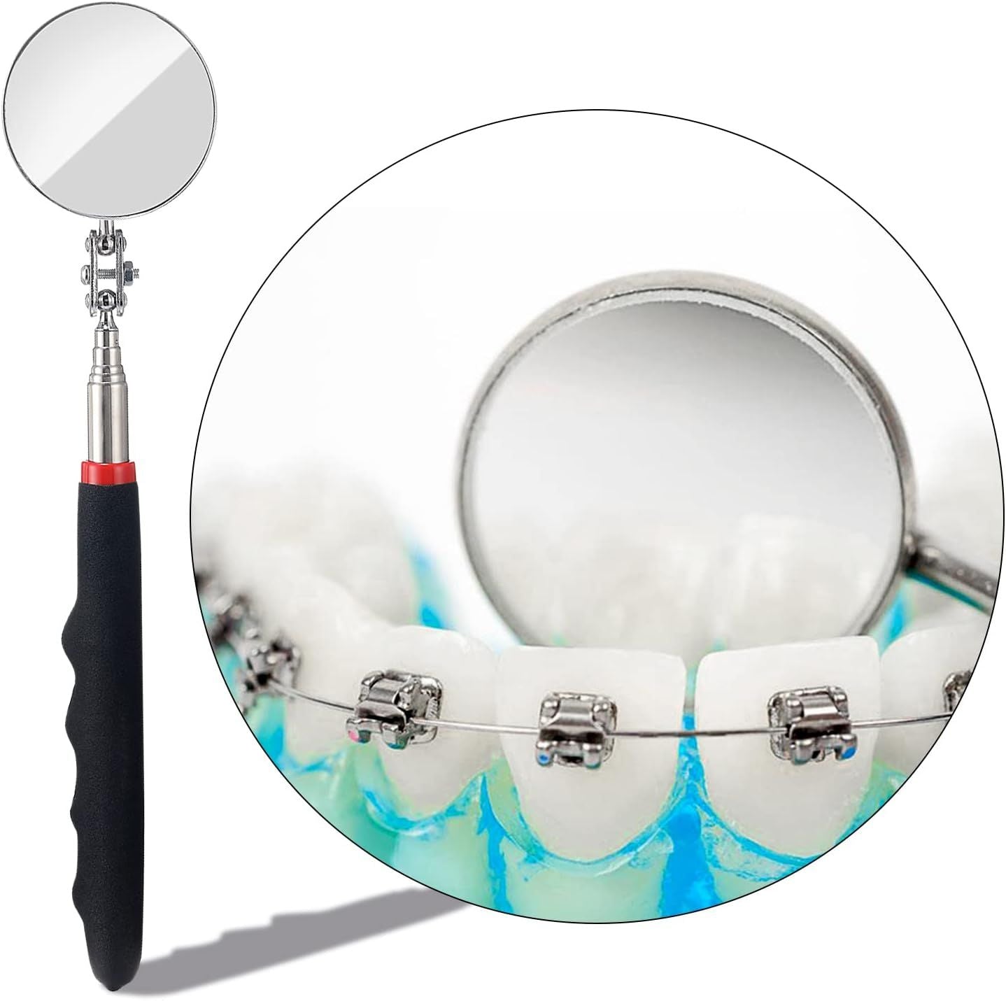 4PCS Telescoping Inspection Mirror LED Lighted Inspection Mirror for Mechanic Checking Vehicle, Car, Eyelashes, Mouth, Small Parts Observation Extendable, Rectangle & Round