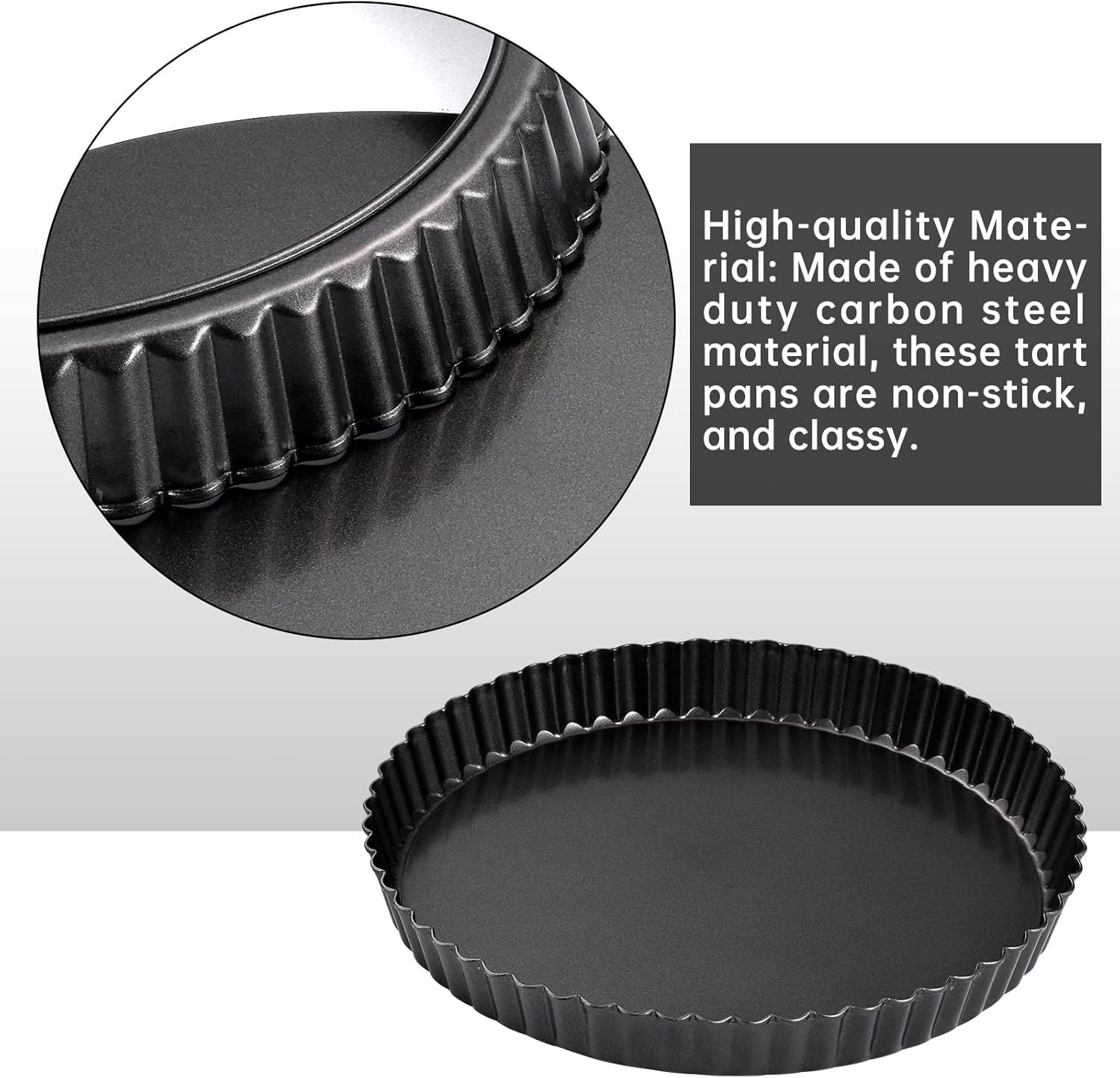 9 in Non-Stick Tart and Quiche Pan with Removable Bottom and 4 Mini Tart Pans 4-inch, Heavy Duty Fluted Side for Pies, Mousse Cakes, Dessert Baking 5 Pack