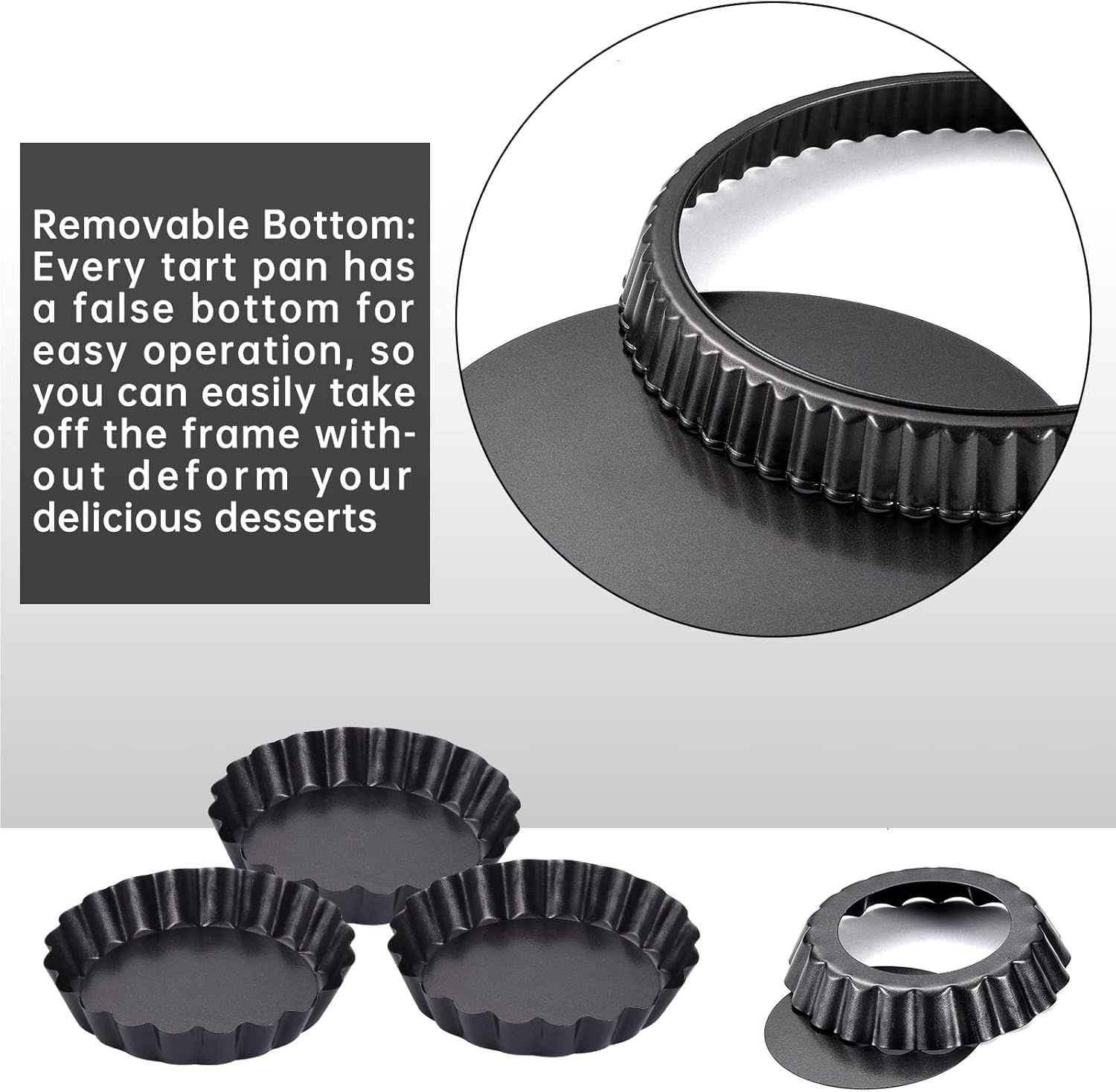 9 in Non-Stick Tart and Quiche Pan with Removable Bottom and 4 Mini Tart Pans 4-inch, Heavy Duty Fluted Side for Pies, Mousse Cakes, Dessert Baking 5 Pack