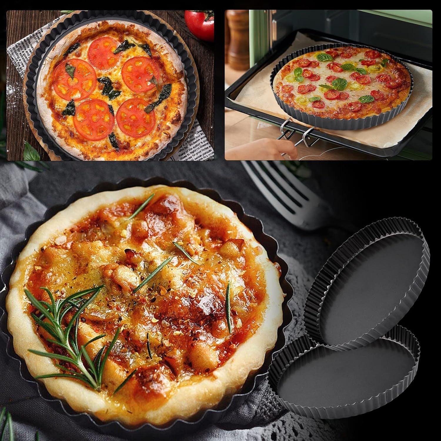 9 in Non-Stick Tart and Quiche Pan with Removable Bottom and 4 Mini Tart Pans 4-inch, Heavy Duty Fluted Side for Pies, Mousse Cakes, Dessert Baking 5 Pack