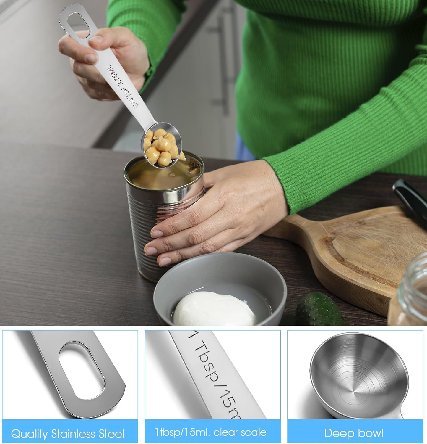 1 Tablespoon Measuring Spoon, 3PCS Stainless Steel Single Measuring Spoon, 3 Tsp/1 Tbsp Marked, Durable Rust Resistant Metal for Cooking Baking Coffee Sugar Silver, 15 Ml