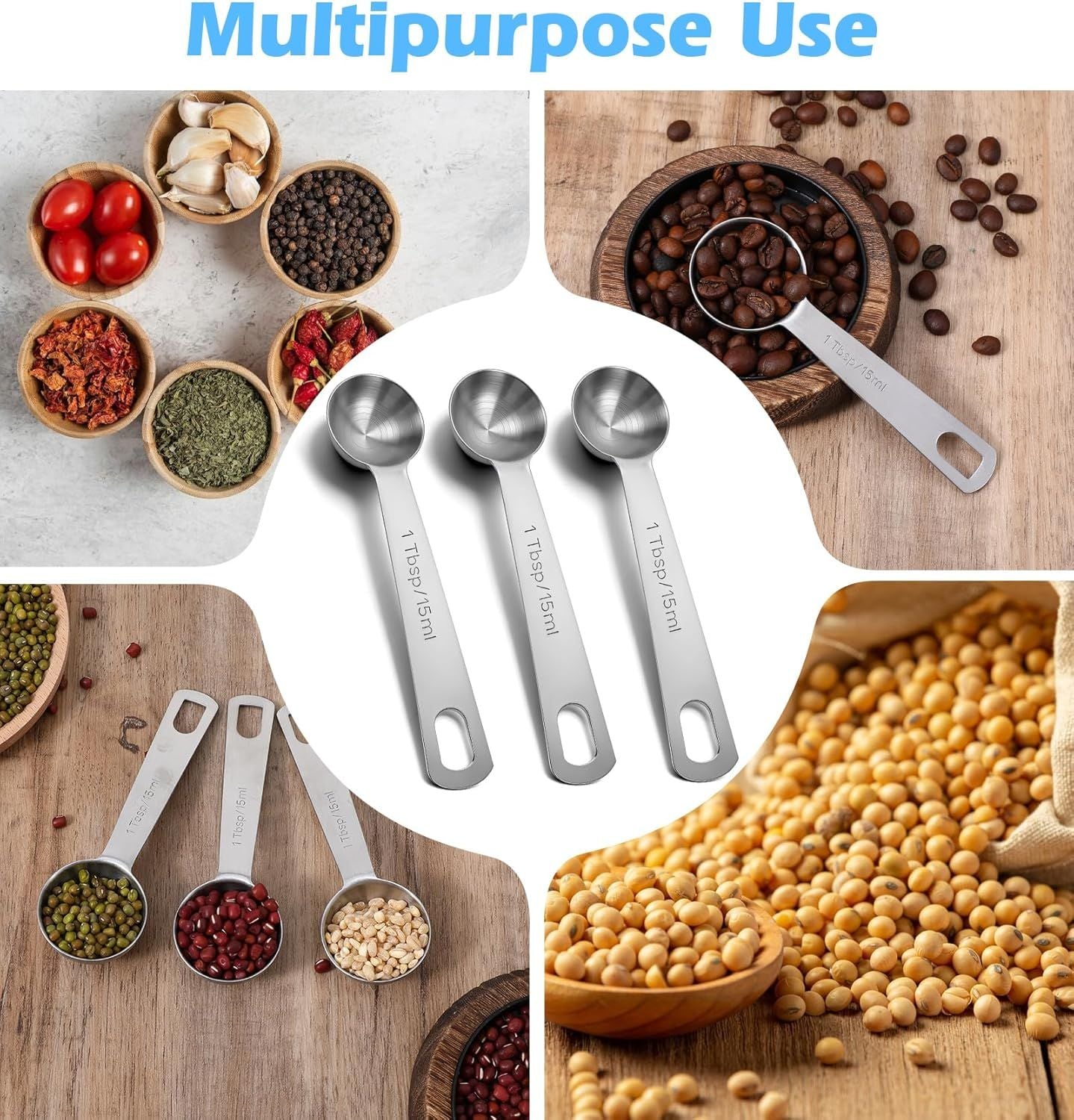 1 Tablespoon Measuring Spoon, 3PCS Stainless Steel Single Measuring Spoon, 3 Tsp/1 Tbsp Marked, Durable Rust Resistant Metal for Cooking Baking Coffee Sugar Silver, 15 Ml