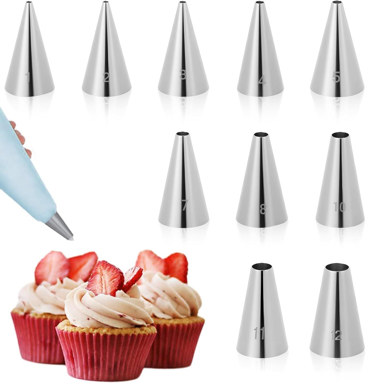 10 Pcs Round Piping Tips, Frosting Tips for Decorating Ideal for Frosting Cupcakes, Cakes, and Cookies Ten models