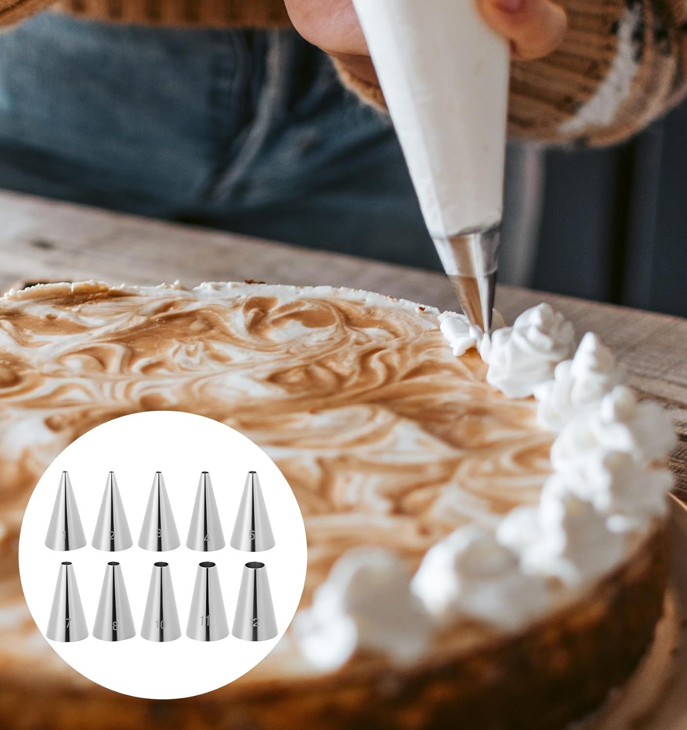 10 Pcs Round Piping Tips, Frosting Tips for Decorating Ideal for Frosting Cupcakes, Cakes, and Cookies Ten models