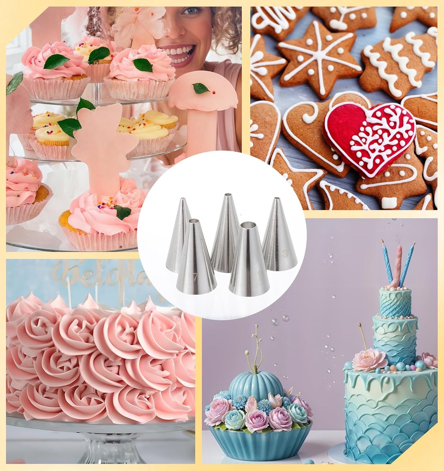 10 Pcs Round Piping Tips, Frosting Tips for Decorating Ideal for Frosting Cupcakes, Cakes, and Cookies Ten models