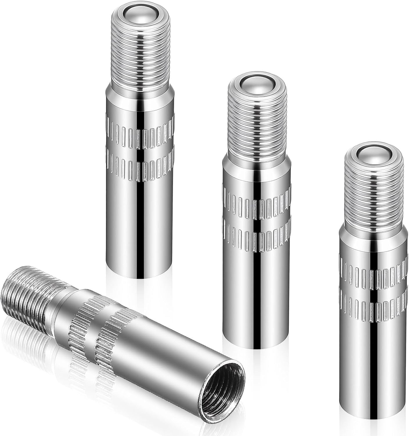 4Pcs Tire Valve Extender, Tire Valve Extension Adapter 39mm for Car & Motorcycle, Silver Heavy Duty, Leak Proof Design