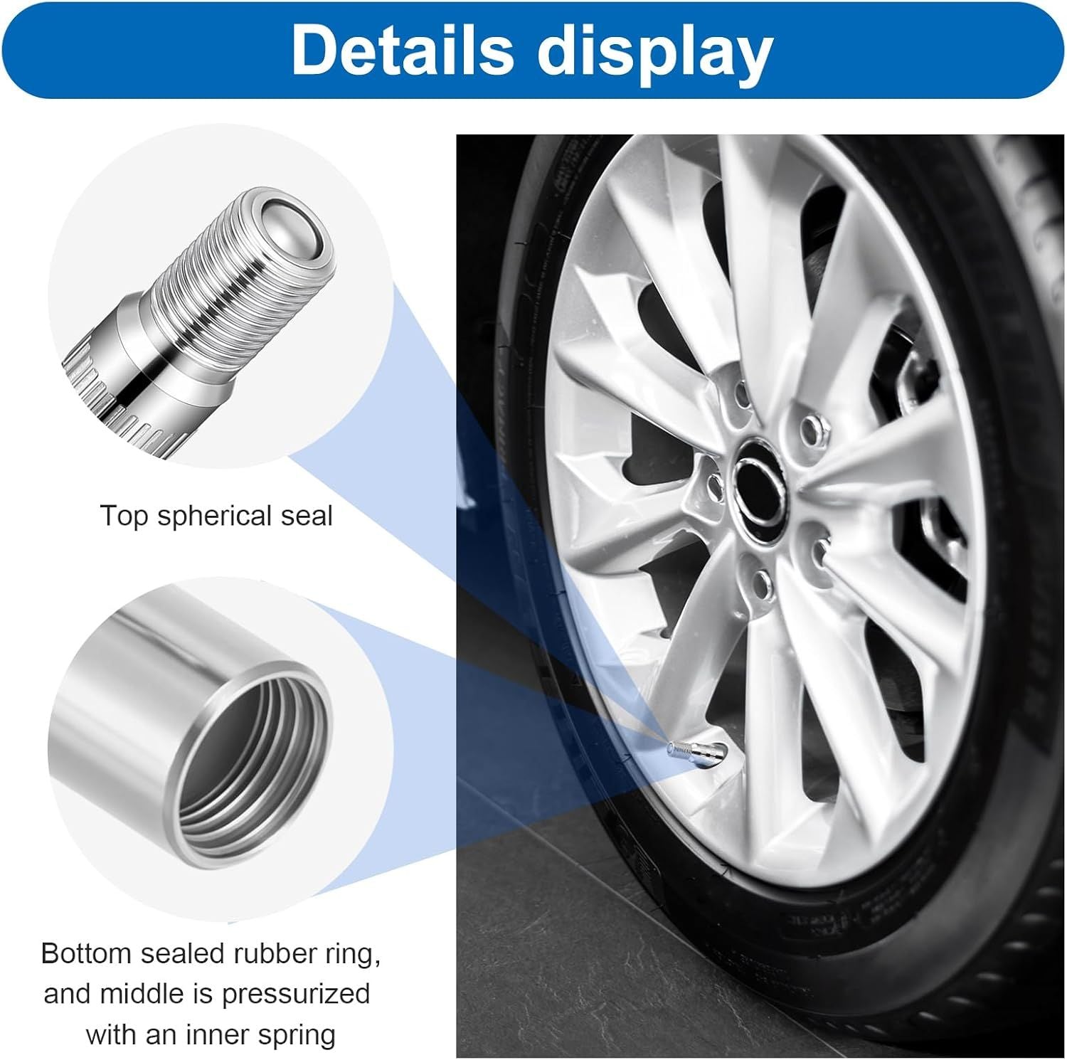 4Pcs Tire Valve Extender, Tire Valve Extension Adapter 39mm for Car & Motorcycle, Silver Heavy Duty, Leak Proof Design