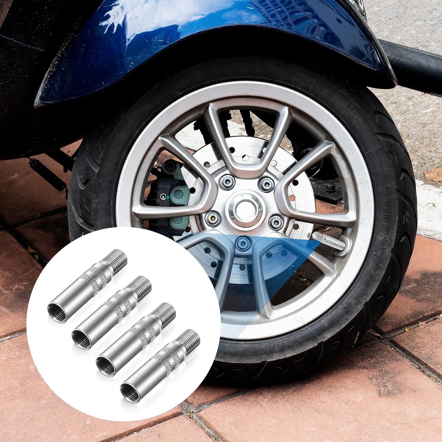 4Pcs Tire Valve Extender, Tire Valve Extension Adapter 39mm for Car & Motorcycle, Silver Heavy Duty, Leak Proof Design