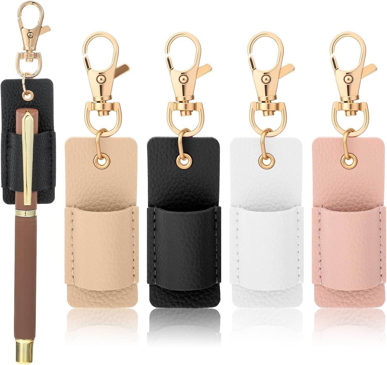 Lanyard Pen Holder, 4 Pcs Anti-lost Leather Badge Pen Holder for Lanyard & Badge Reel Multi-colored