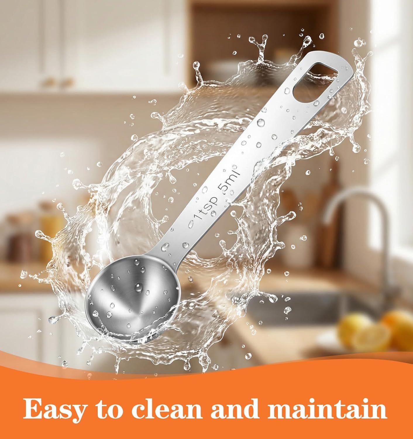 5PCS Teaspoon Measuring Spoon, 4.72 inch Stainless Steel 1 Tsp Measuring Spoon Set for Kitchen Ingredients Silver, 5ml