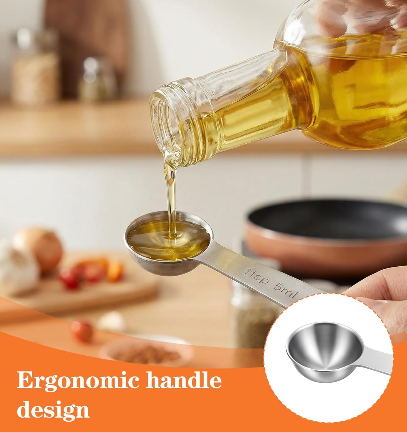 5PCS Teaspoon Measuring Spoon, 4.72 inch Stainless Steel 1 Tsp Measuring Spoon Set for Kitchen Ingredients Silver, 5ml