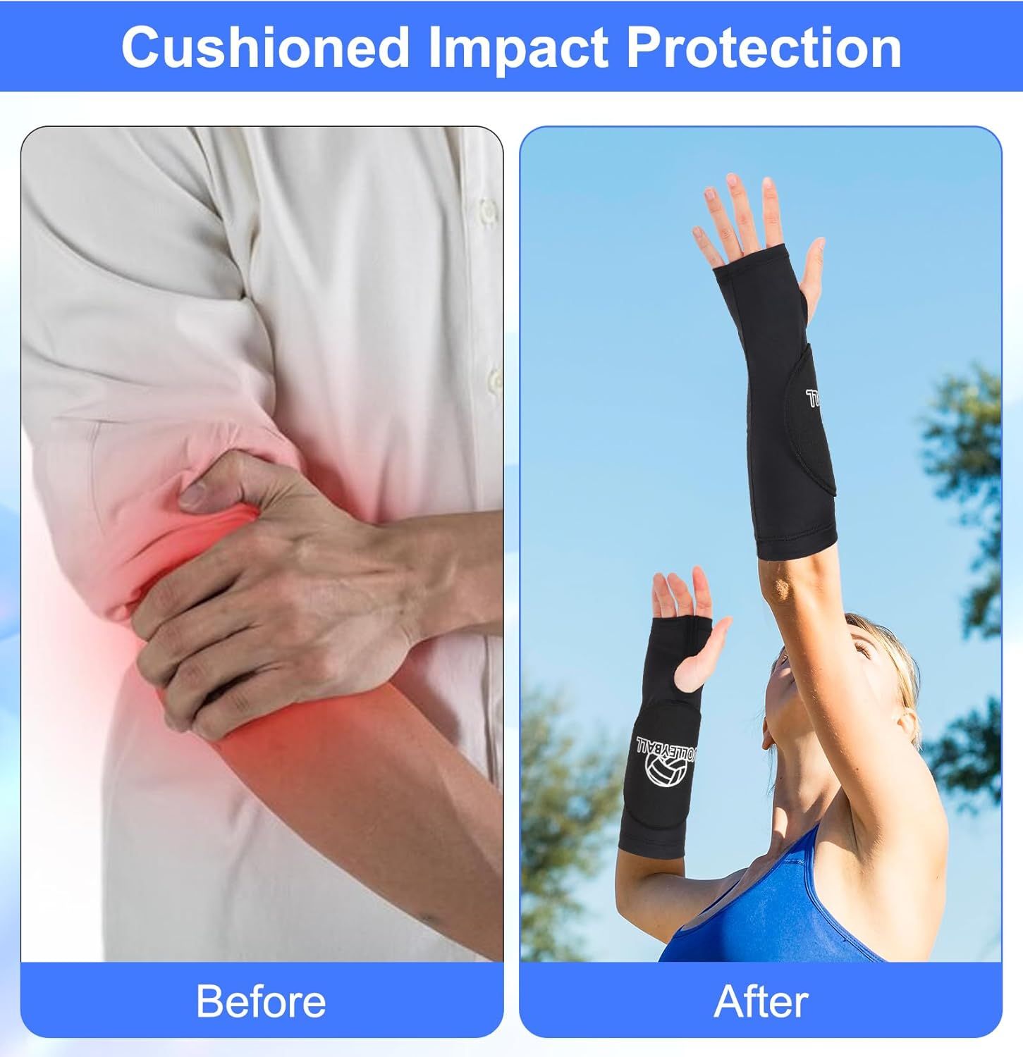 Arm Sleeves for Volleyball, 10.2" Girls Volleyball Arm Sleeves with Soft Foam Arms Pads & Thumb Hole for Kids Youth Girls Black, 1 Pair