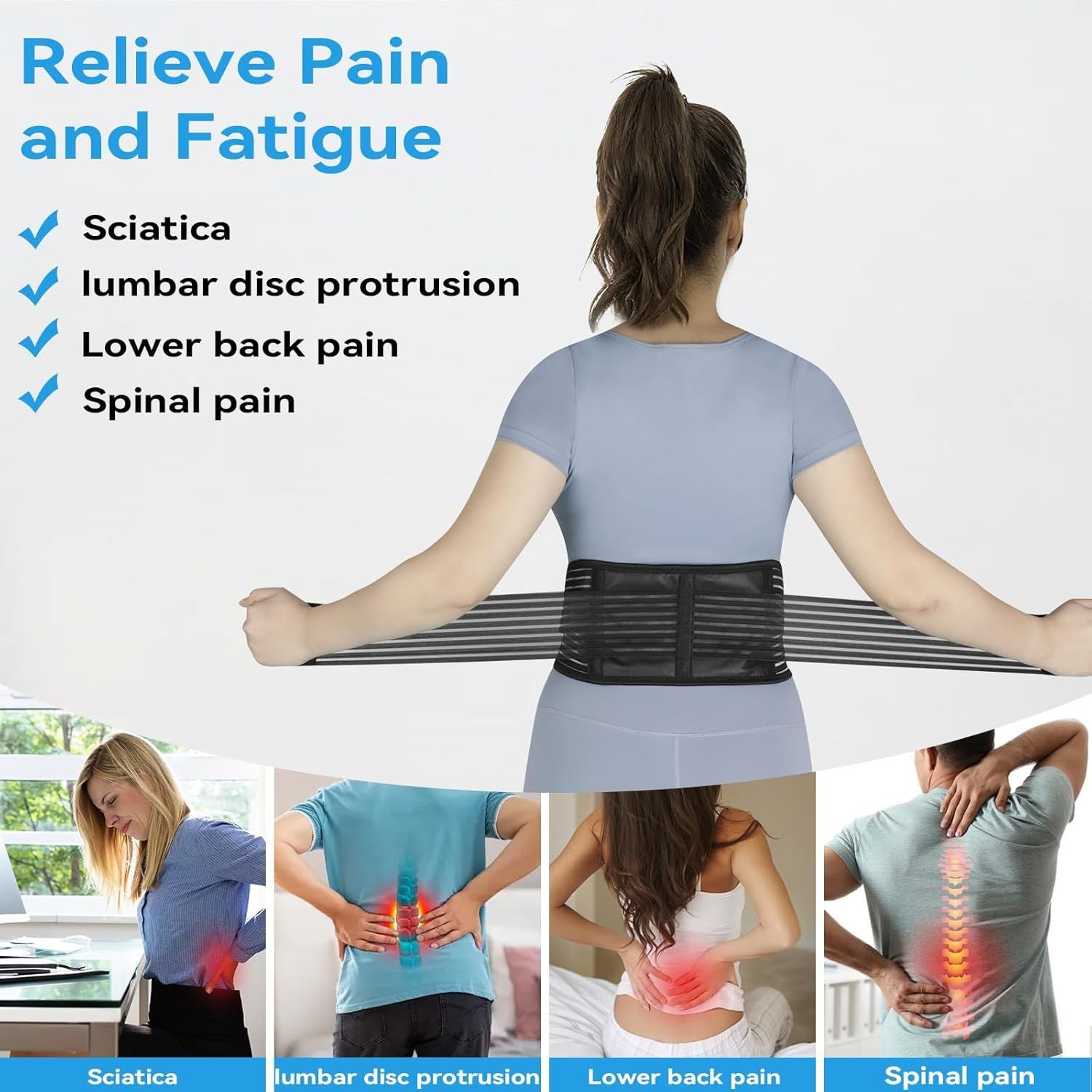Back Support with Magnet, Tourmaline Magnetic Back Braces for Lower Back Pain Relief, Self Heating & Soothing Waist Band, Lumbar Support Belt for Herniated Disc/Sciatica Medium