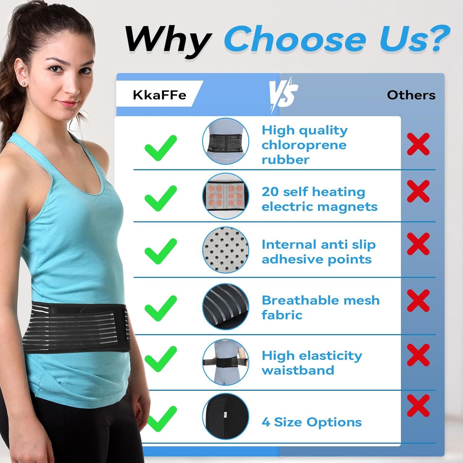Back Support with Magnet, Tourmaline Magnetic Back Braces for Lower Back Pain Relief, Self Heating & Soothing Waist Band, Lumbar Support Belt for Herniated Disc/Sciatica Medium