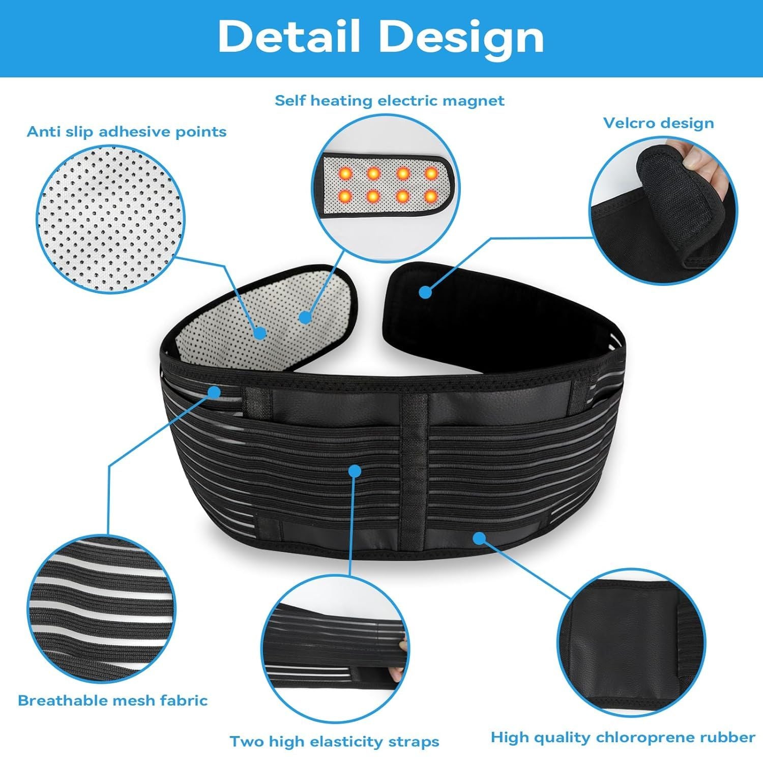 Back Support with Magnet, Tourmaline Magnetic Back Braces for Lower Back Pain Relief, Self Heating & Soothing Waist Band, Lumbar Support Belt for Herniated Disc/Sciatica Medium
