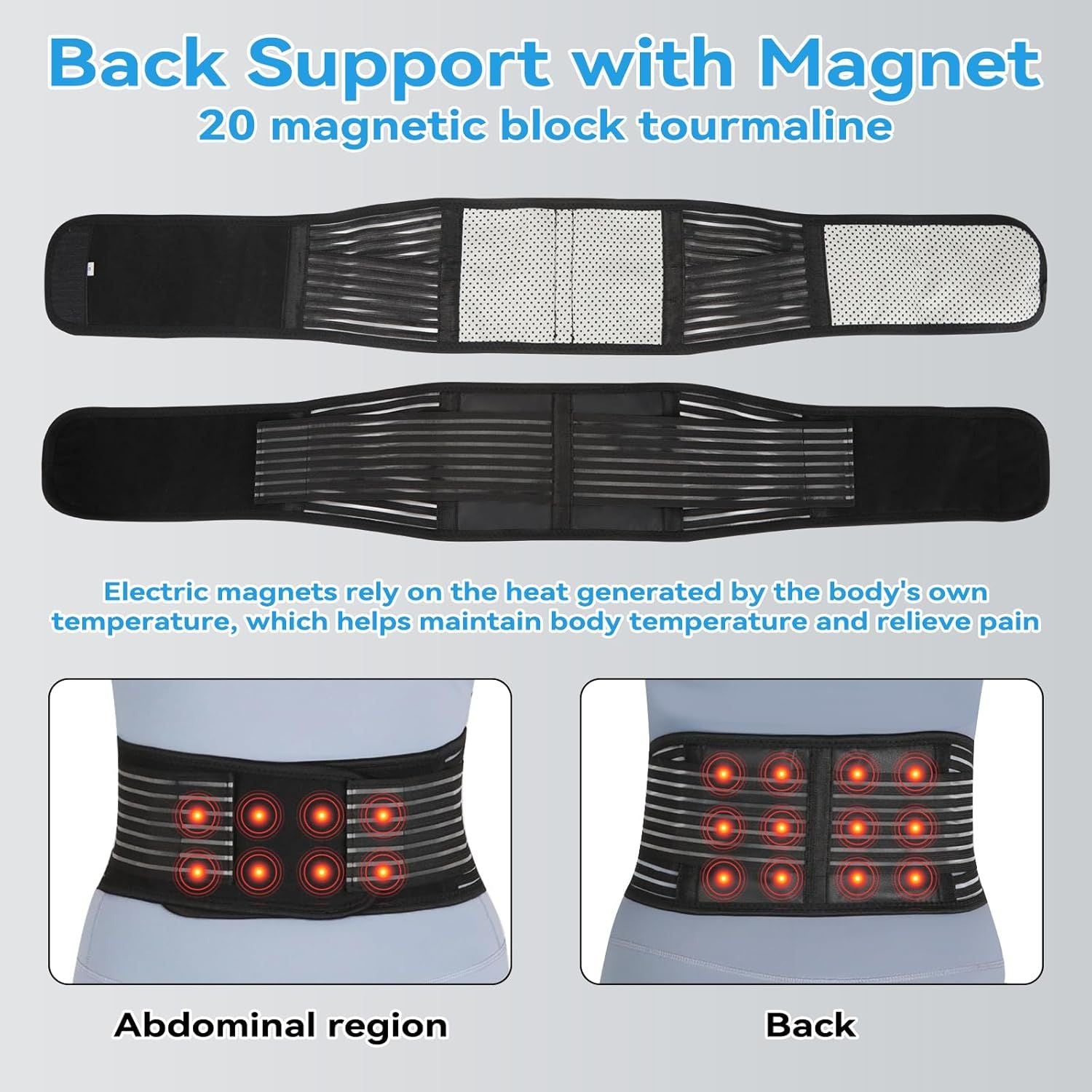 Back Support with Magnet, Tourmaline Magnetic Back Braces for Lower Back Pain Relief, Self Heating & Soothing Waist Band, Lumbar Support Belt for Herniated Disc/Sciatica Medium