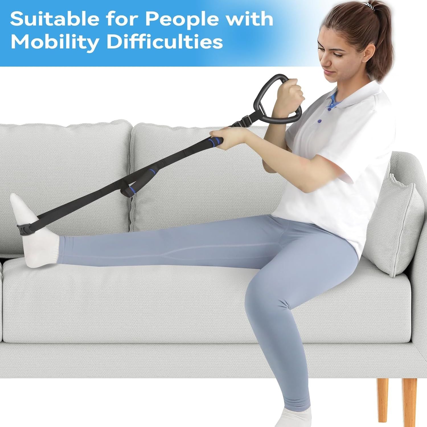Long Leg Lifter, Leg Lifter Strap Rigid with Large Foot Loop, Legs Strap Lift for Get in and Out of Bed,Car,Wheelchair for Disables and Elderly，Foot Straps，Legs Aid Lift aids 25.5in-56in