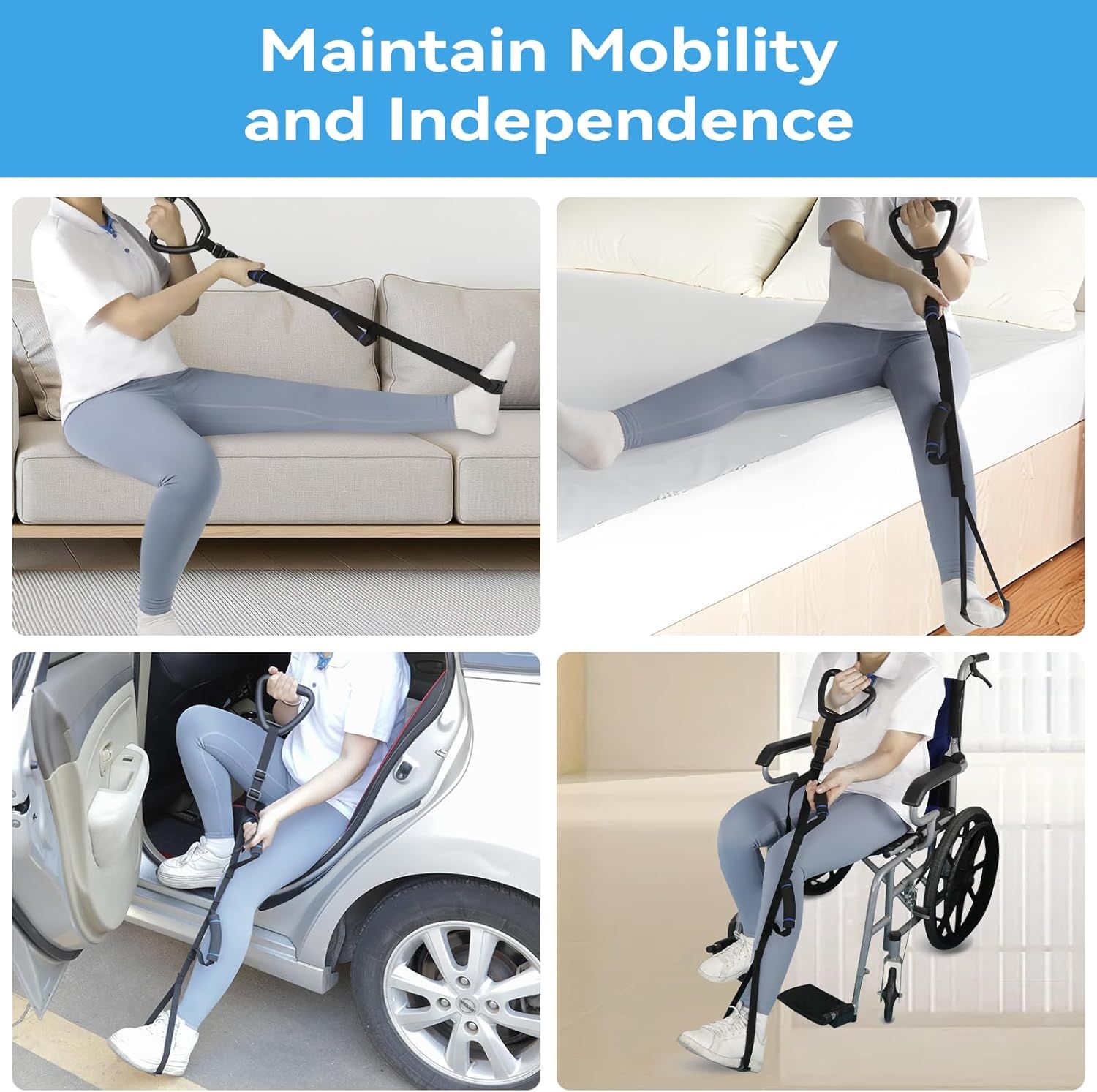 Long Leg Lifter, Leg Lifter Strap Rigid with Large Foot Loop, Legs Strap Lift for Get in and Out of Bed,Car,Wheelchair for Disables and Elderly，Foot Straps，Legs Aid Lift aids 25.5in-56in