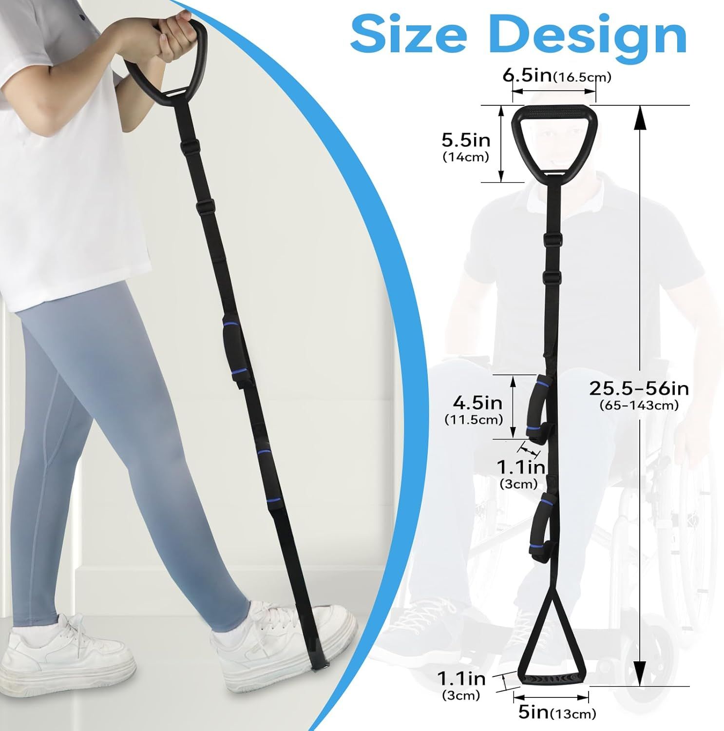 Long Leg Lifter, Leg Lifter Strap Rigid with Large Foot Loop, Legs Strap Lift for Get in and Out of Bed,Car,Wheelchair for Disables and Elderly，Foot Straps，Legs Aid Lift aids 25.5in-56in