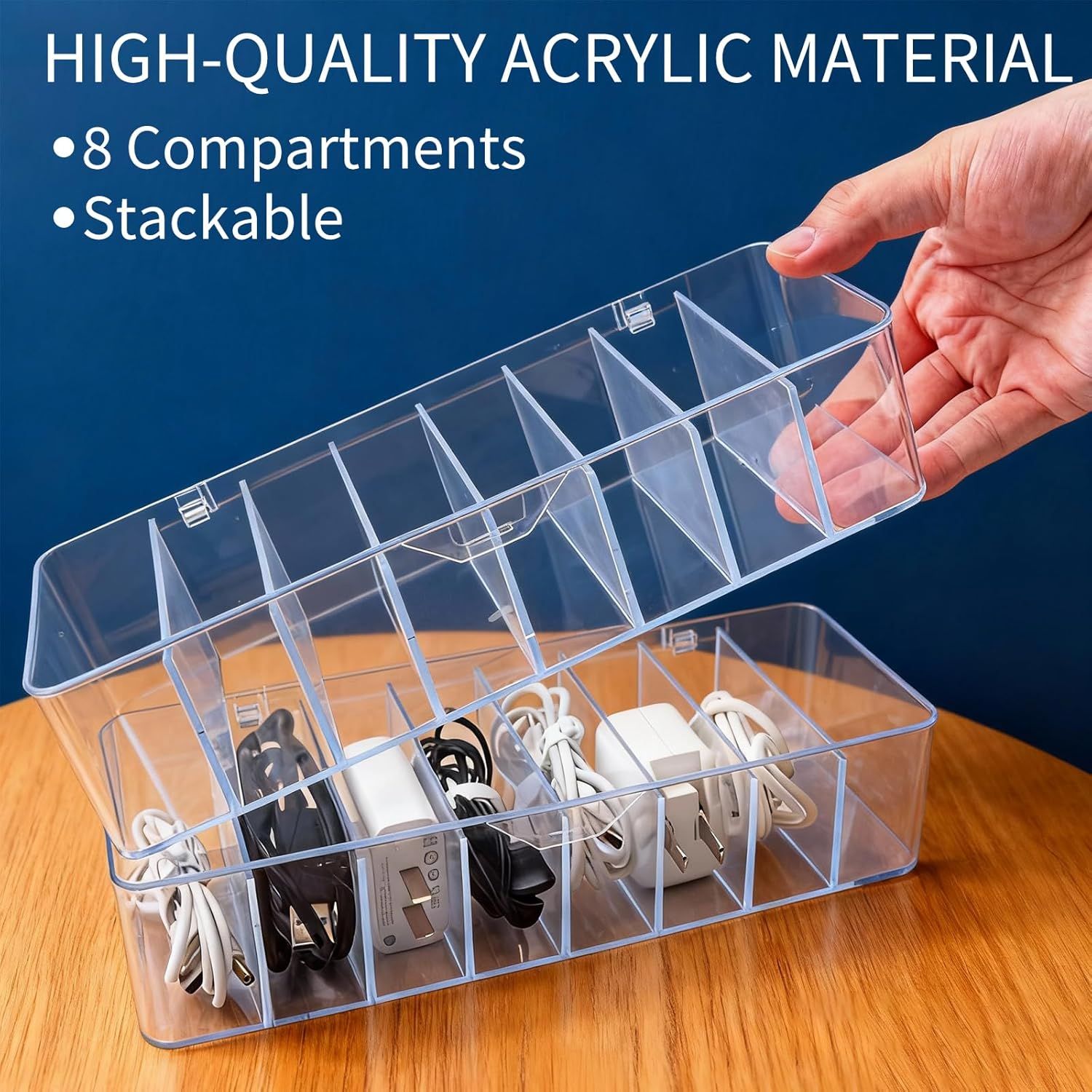 4 Pack Cable Storage Organizer, 10 In Plastic Cord Storage Box with 30 Wire Ties, Clear Charger Organizer with Lid for Office Home Desk Accessories
