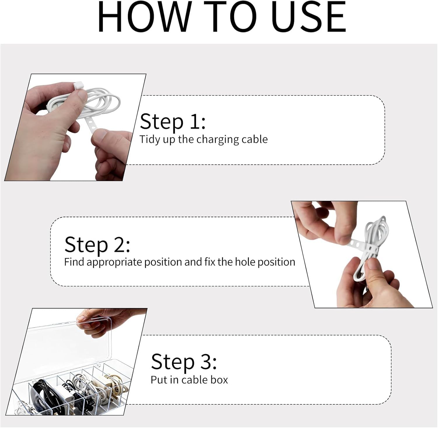 4 Pack Cable Storage Organizer, 10 In Plastic Cord Storage Box with 30 Wire Ties, Clear Charger Organizer with Lid for Office Home Desk Accessories