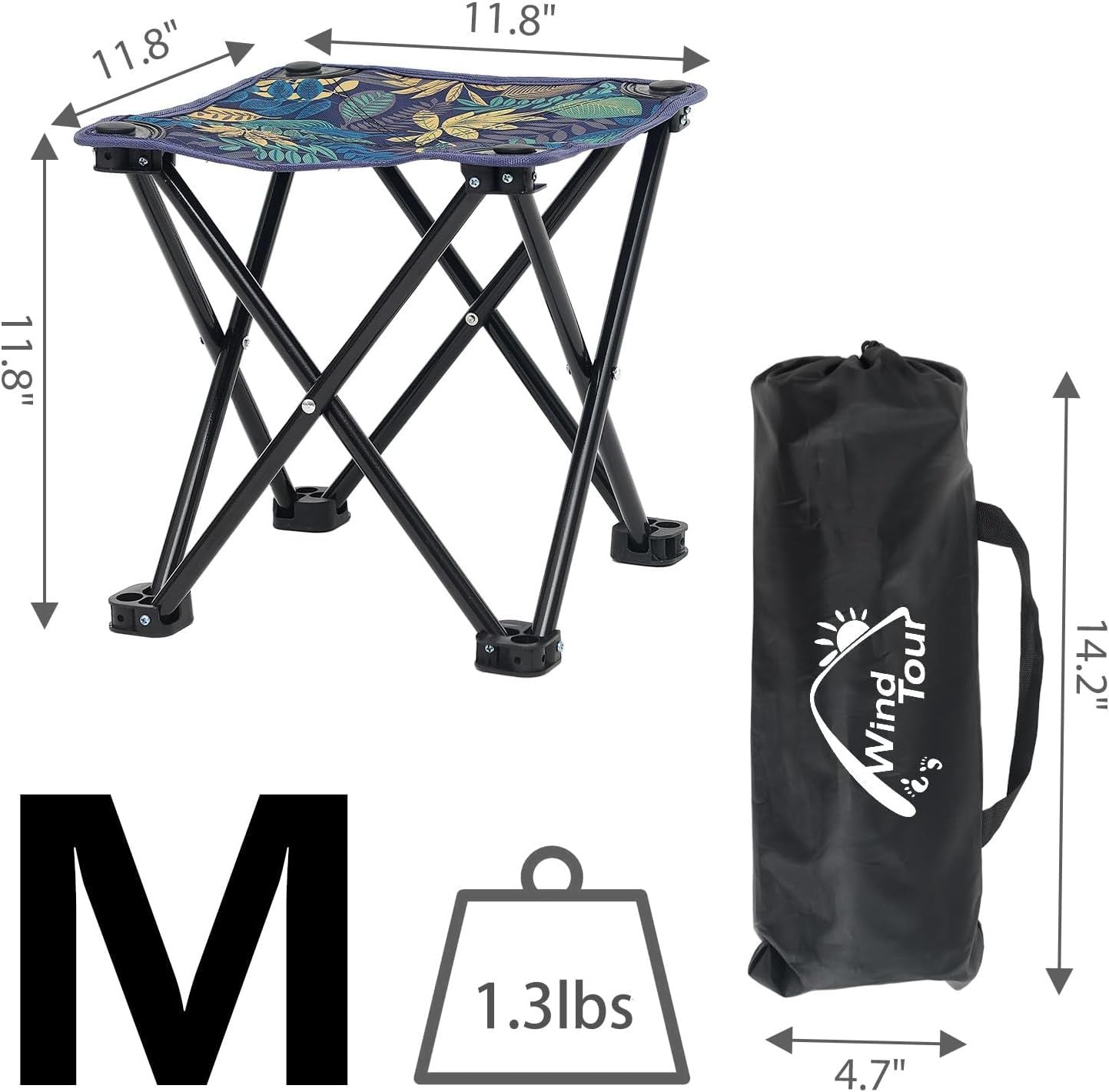 Portable Folding Camping Stool Outdoor Camping Lightweight Samll Chair for Fishing Hiking Gardening and Beach with Carry Bag Medium Blue -1