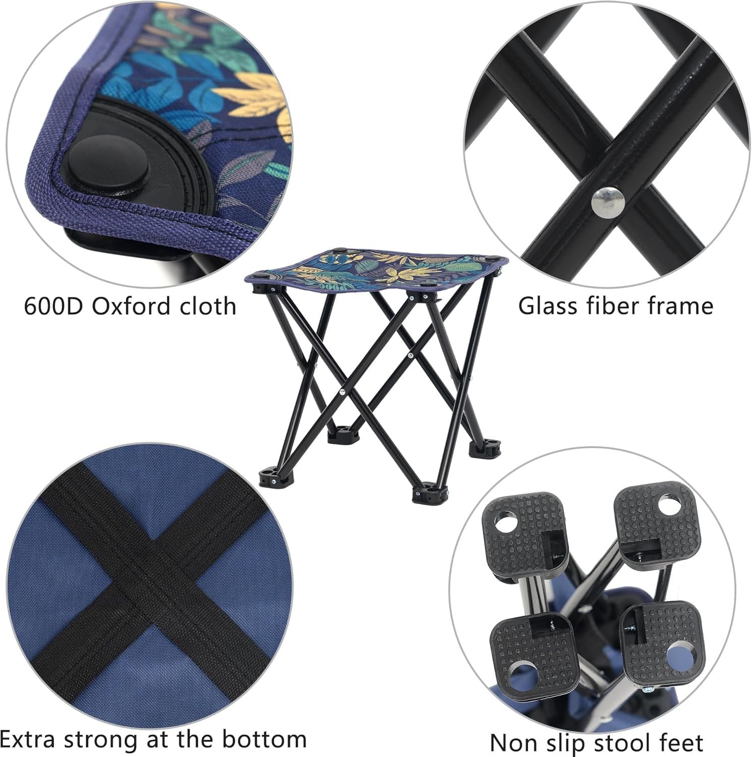 Portable Folding Camping Stool Outdoor Camping Lightweight Samll Chair for Fishing Hiking Gardening and Beach with Carry Bag Medium Blue -1