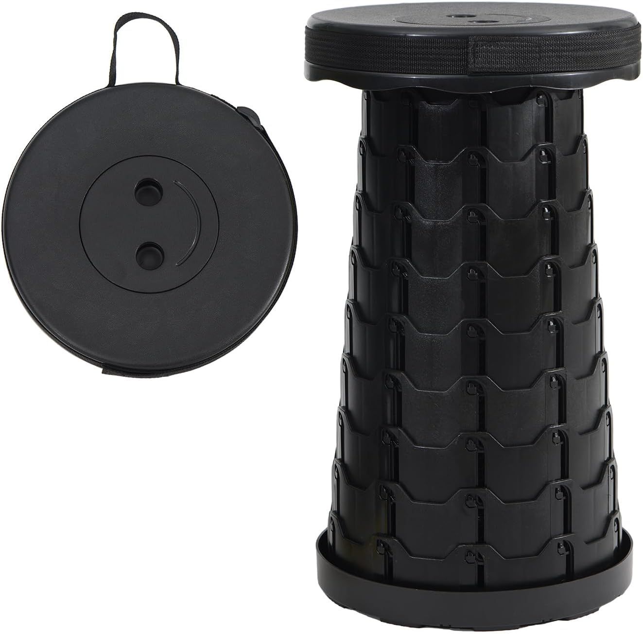 Portable Telescoping Foldable Stool - Lightweight, Outdoor Essential for Camping, Picnicking, Park Leisure, Fishing, Hiking & BBQ Black