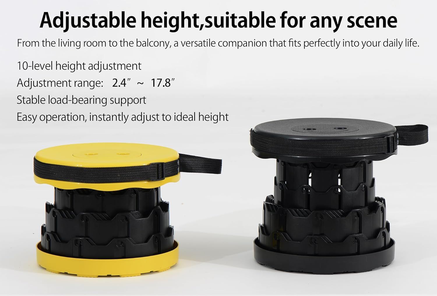 Portable Telescoping Foldable Stool - Lightweight, Outdoor Essential for Camping, Picnicking, Park Leisure, Fishing, Hiking & BBQ Black