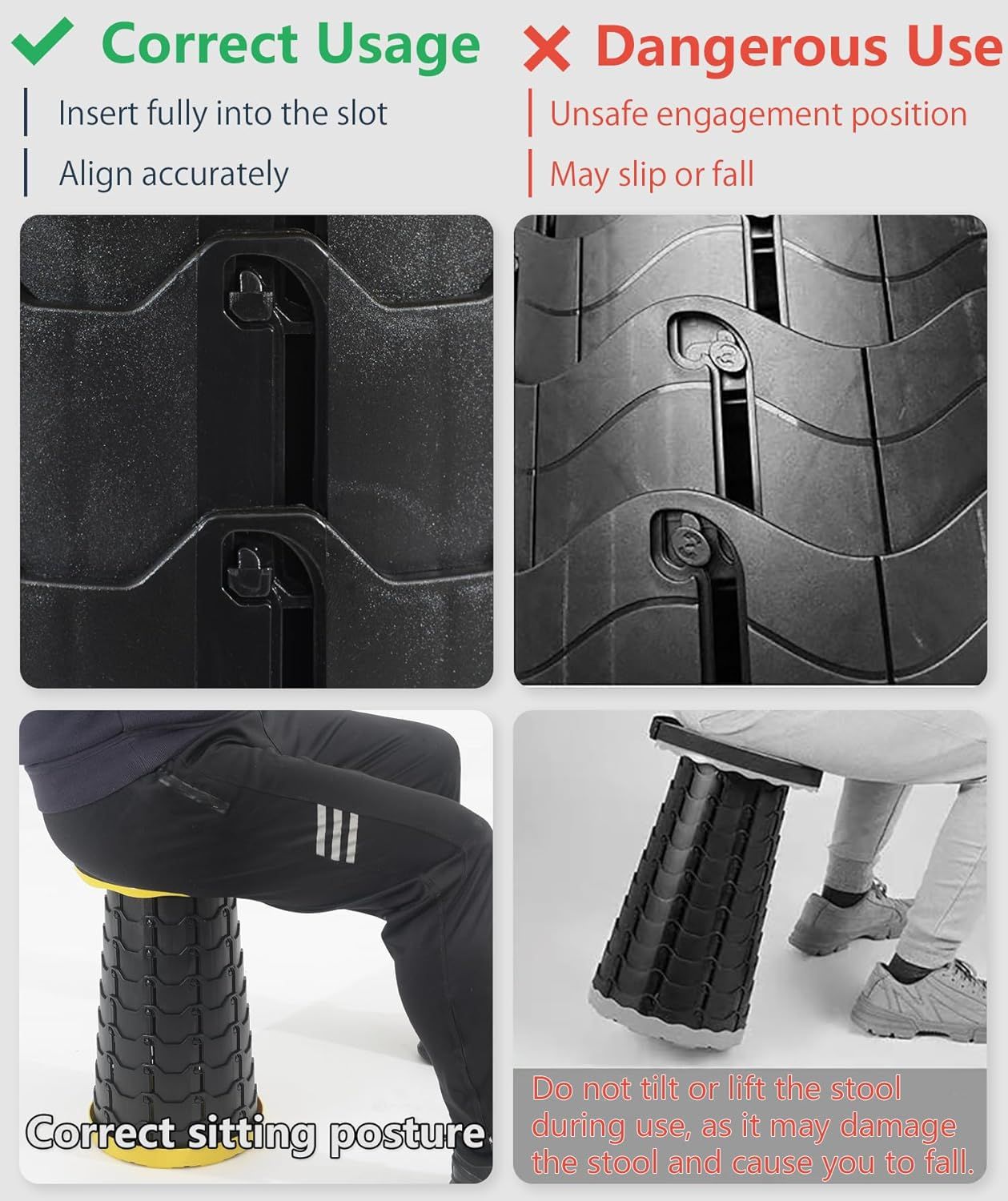 Portable Telescoping Foldable Stool - Lightweight, Outdoor Essential for Camping, Picnicking, Park Leisure, Fishing, Hiking & BBQ Black