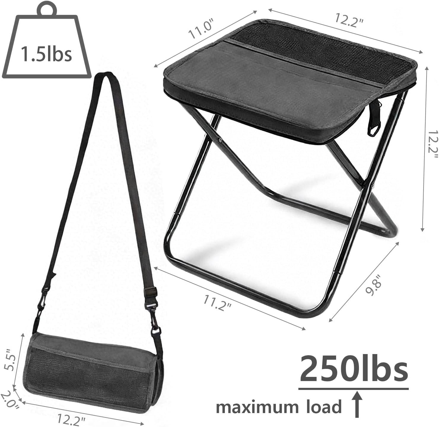 Outdoor Backpack Folding Stool, Pencil Case Stool, Portable Lightweight Camping Gear, Sports Folding Chair, Handbag Stool Crossbody Bag Stool | Black