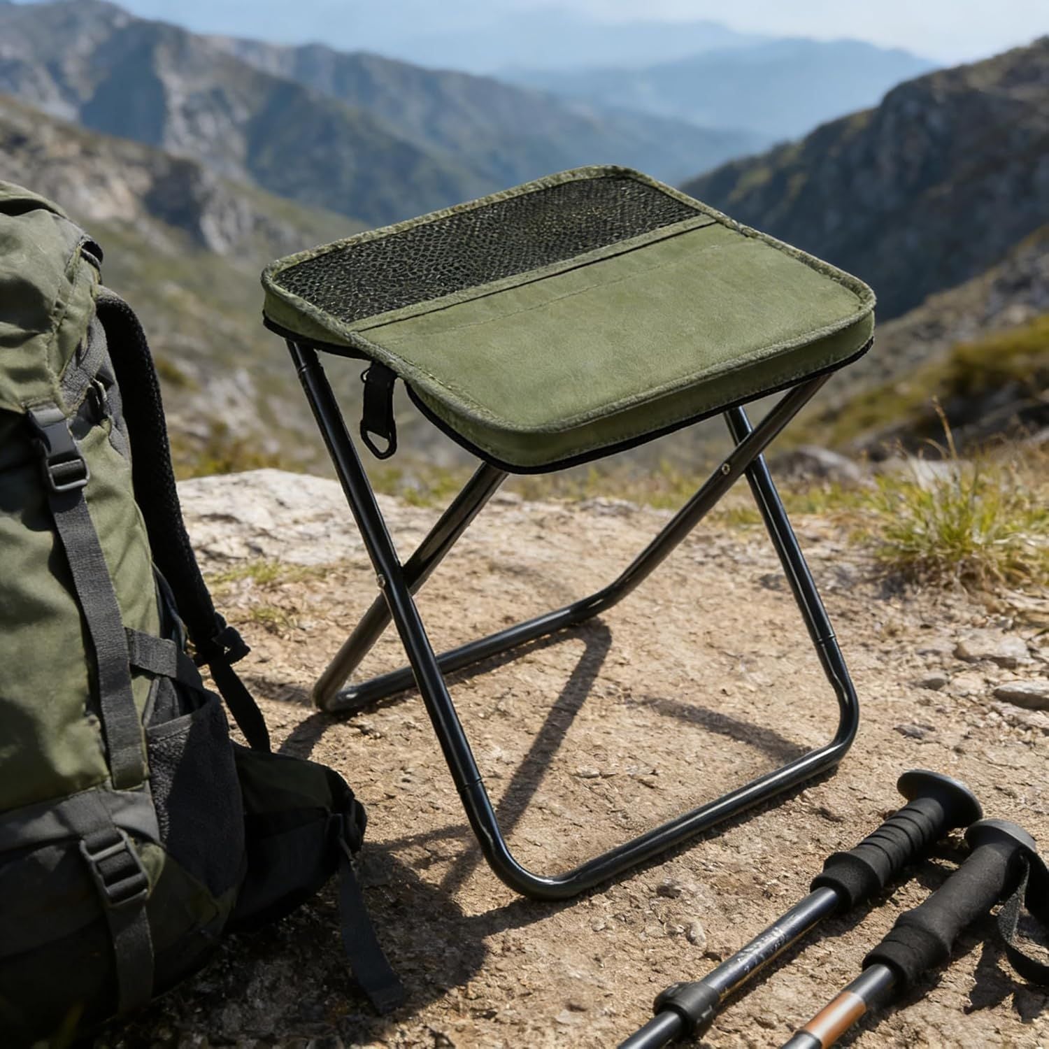 Outdoor Backpack Folding Stool, Pencil Case Stool, Portable Lightweight Camping Gear, Sports Folding Chair, Handbag Stool Crossbody Bag Stool | Black