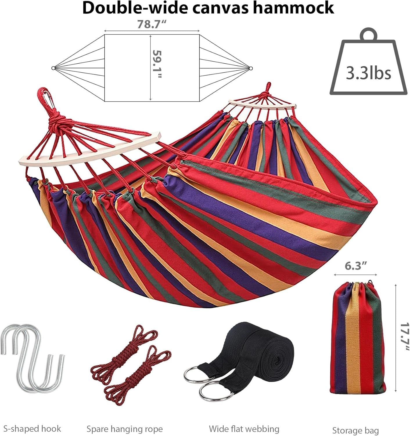 Portable Camping Hammock Lightweight Fabric Hammock for Backpacking, Beach, Patio, Backyard, Outdoor Red