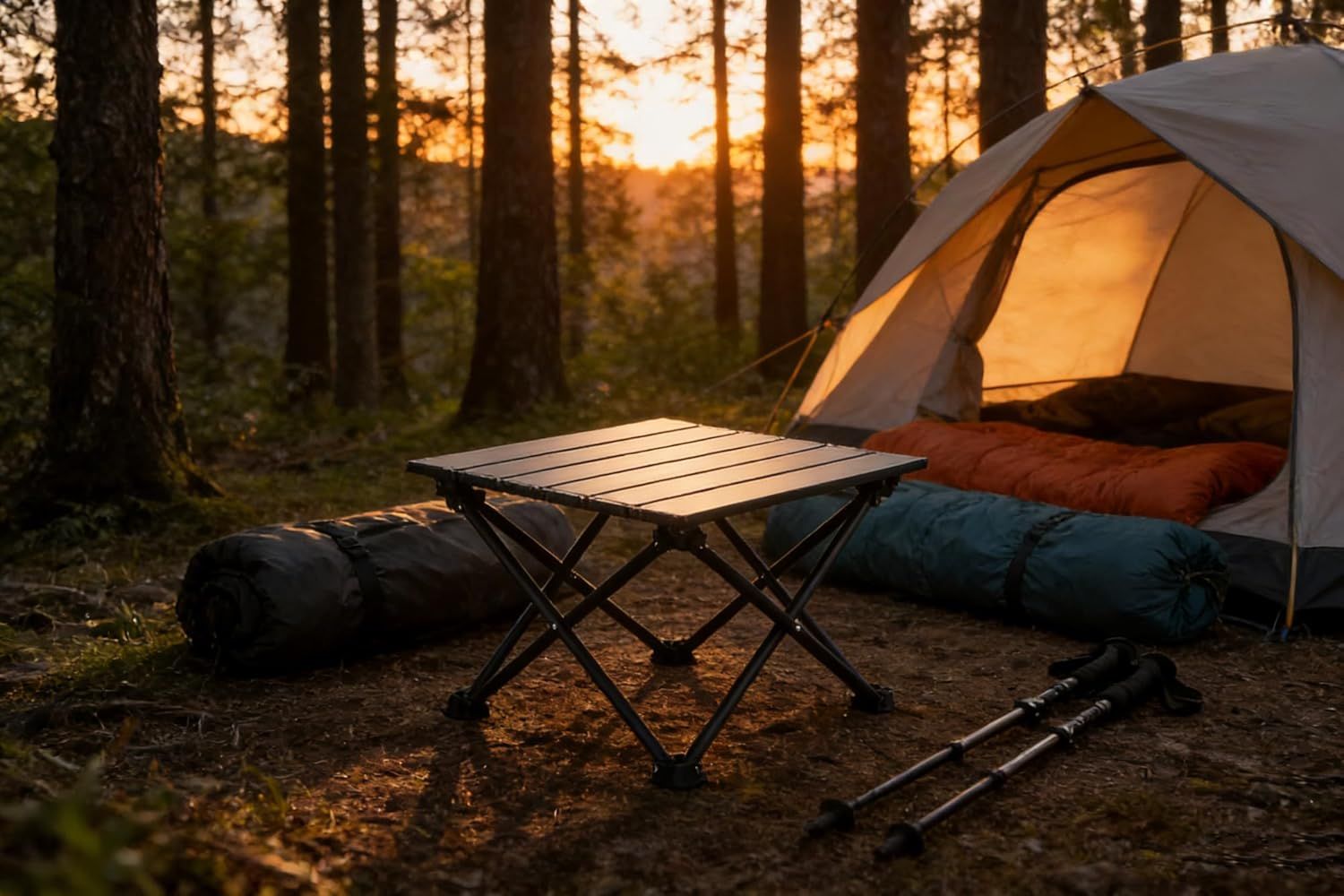 Roll-Up Camping Table, 4-Person Lightweight Portable Outdoor Table with Carry Bag for Picnics BBQ Travel 15.7”x13.7”x11” Black